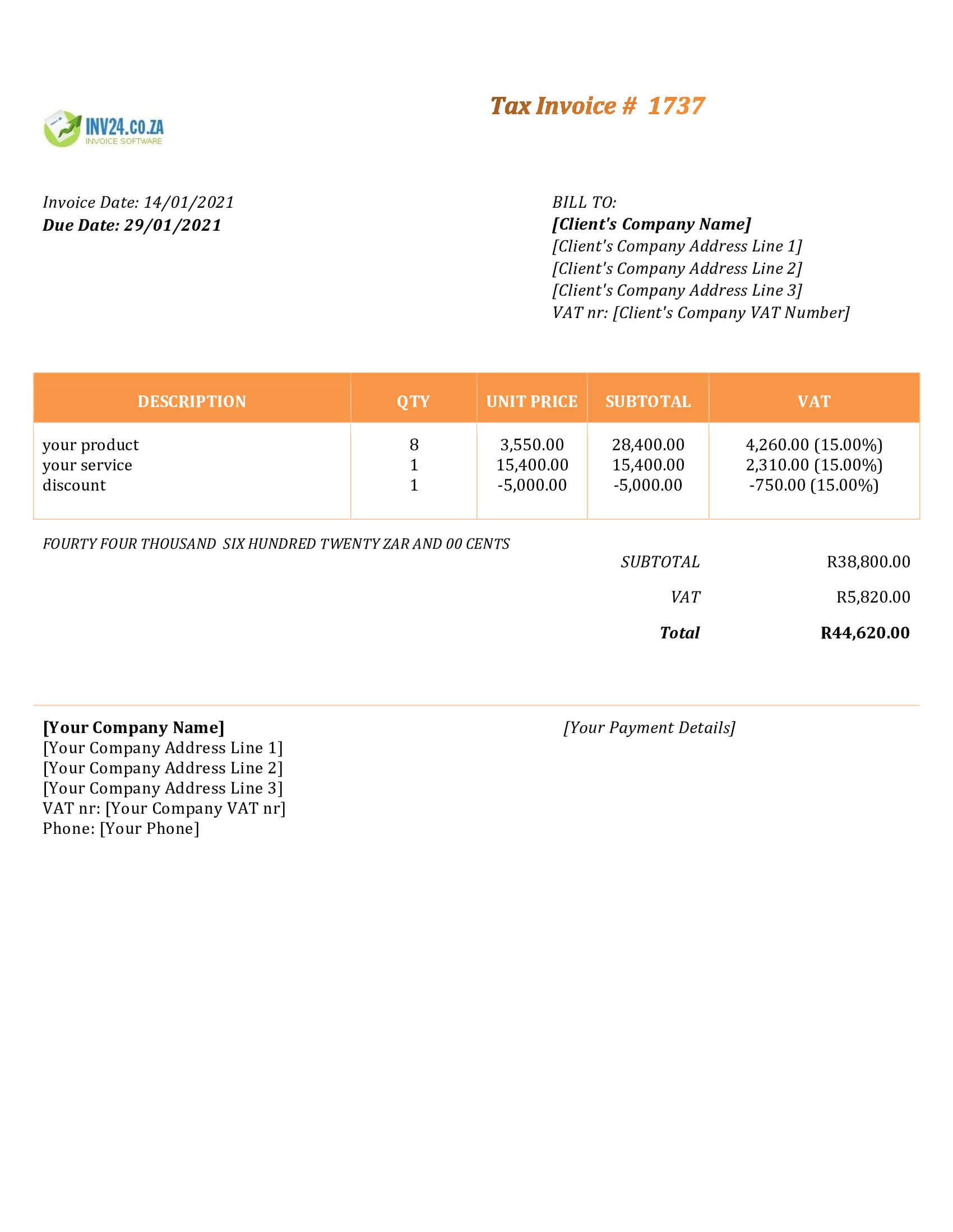 basic invoice template south africa