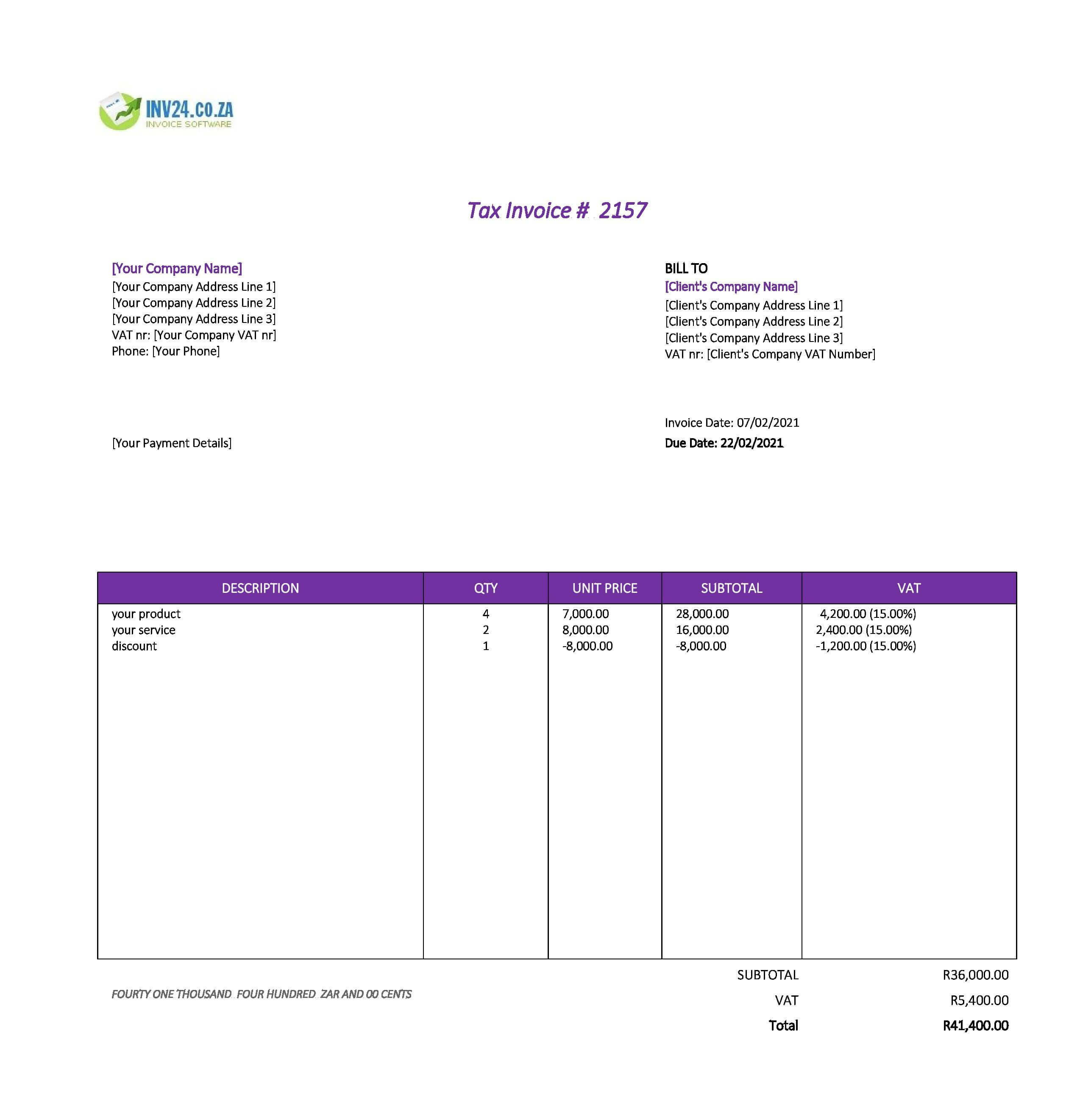 best invoice template south africa