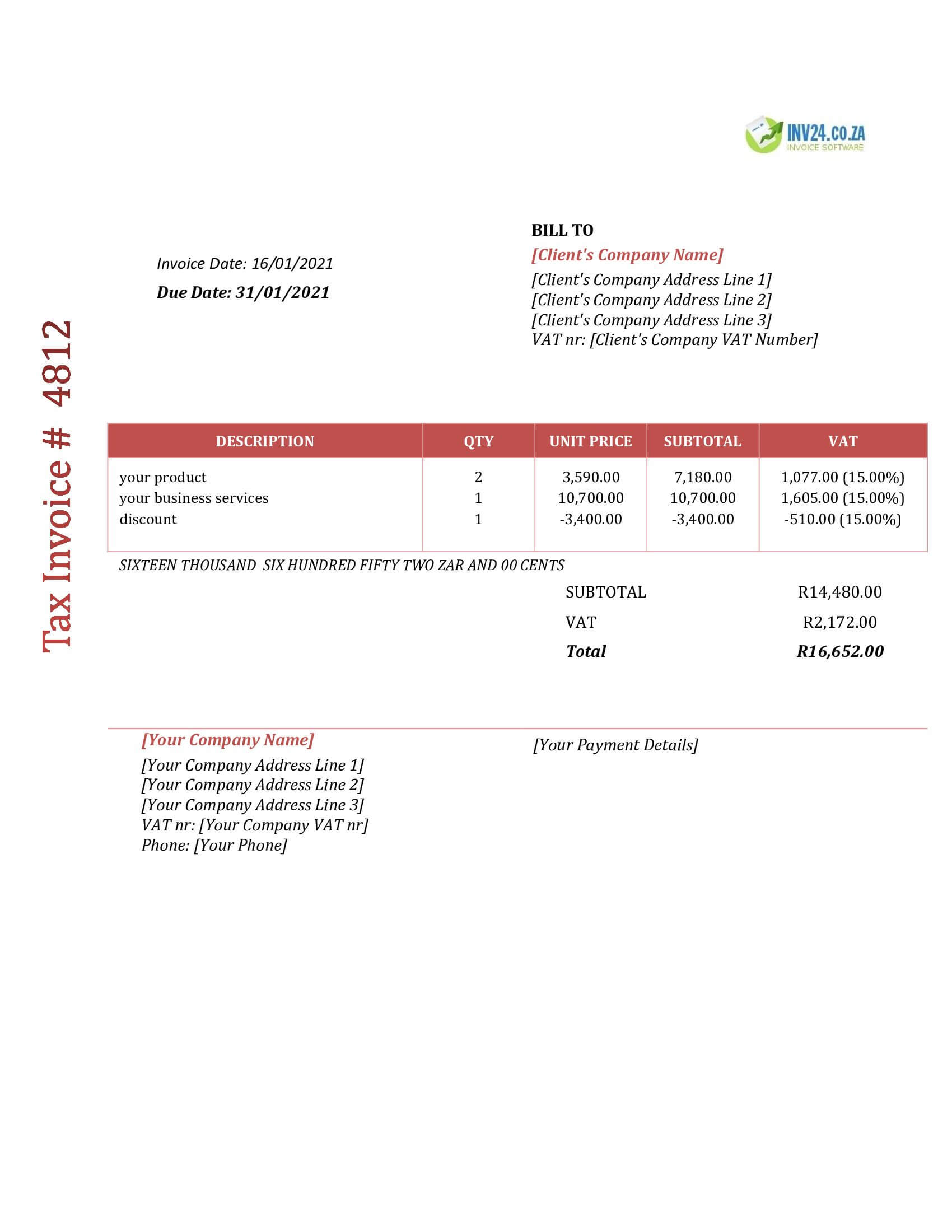 business invoice template south africa