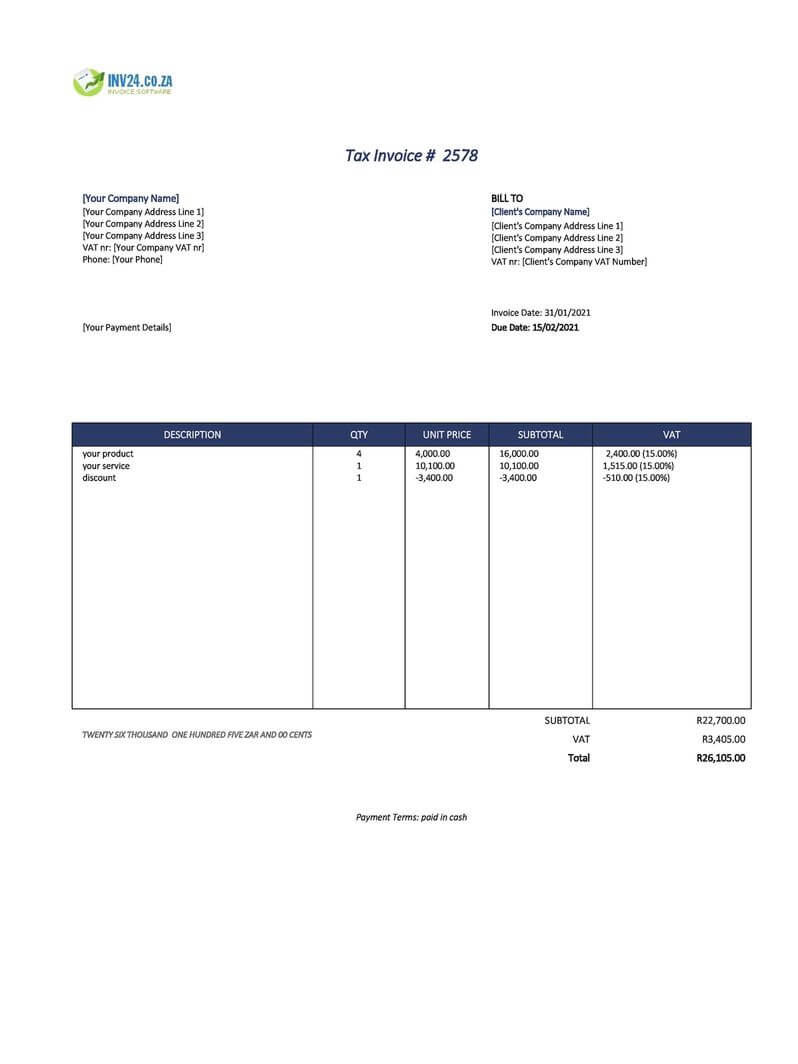 cash-invoice-template-south-africa-excel