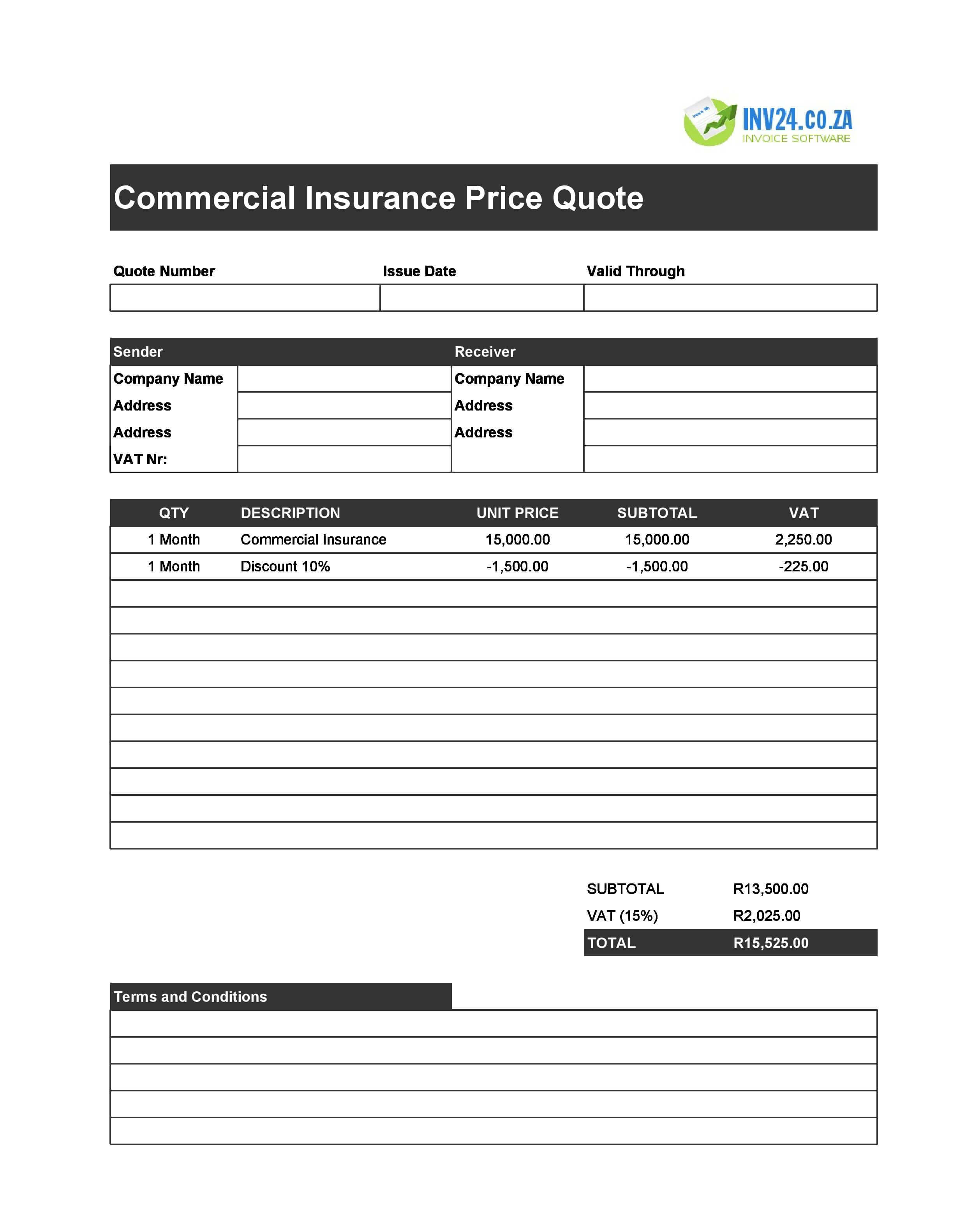 Commercial Insurance Quote Template for South Africa (Excel / Google Sheets)