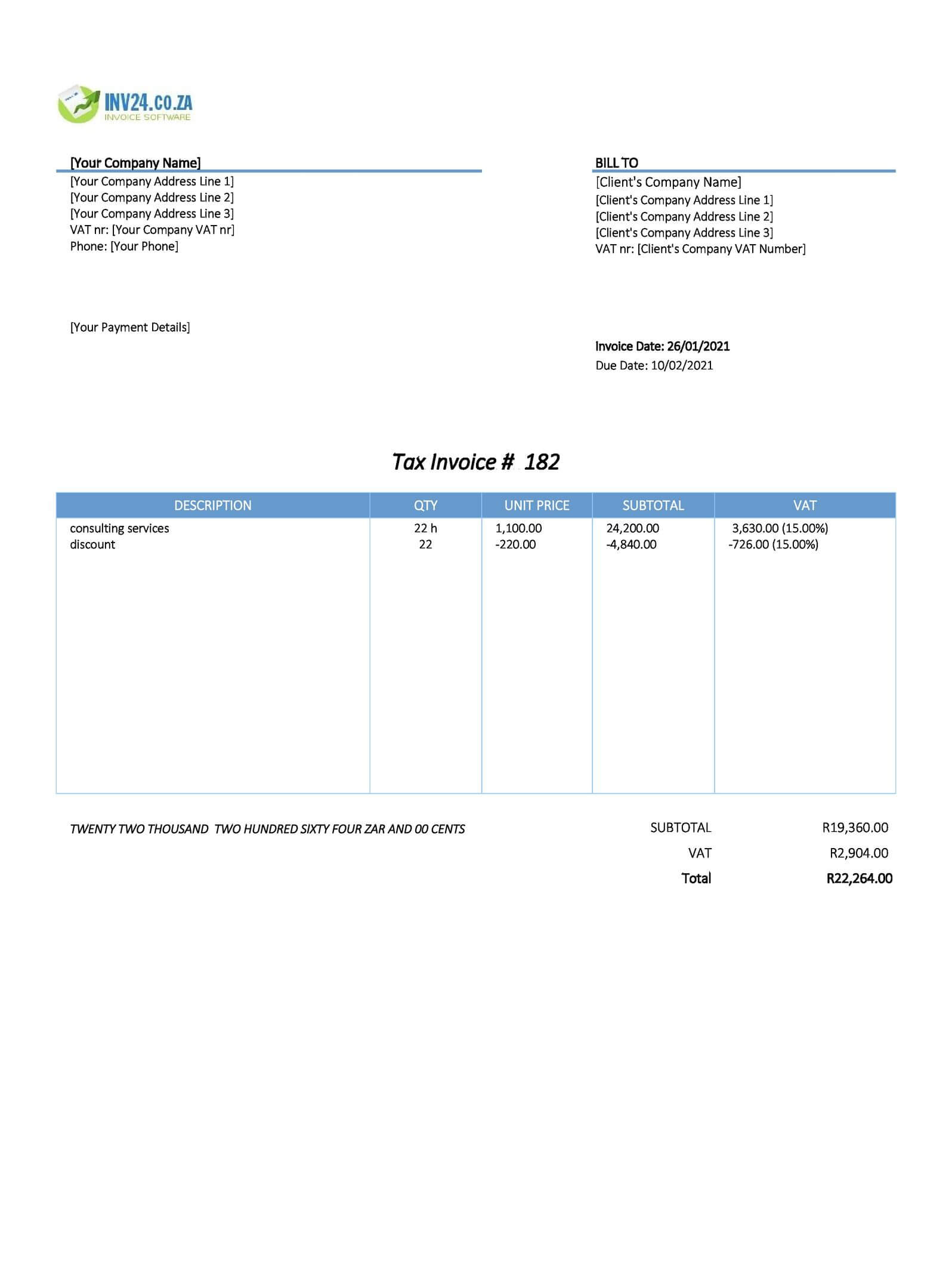 South African Invoice Template