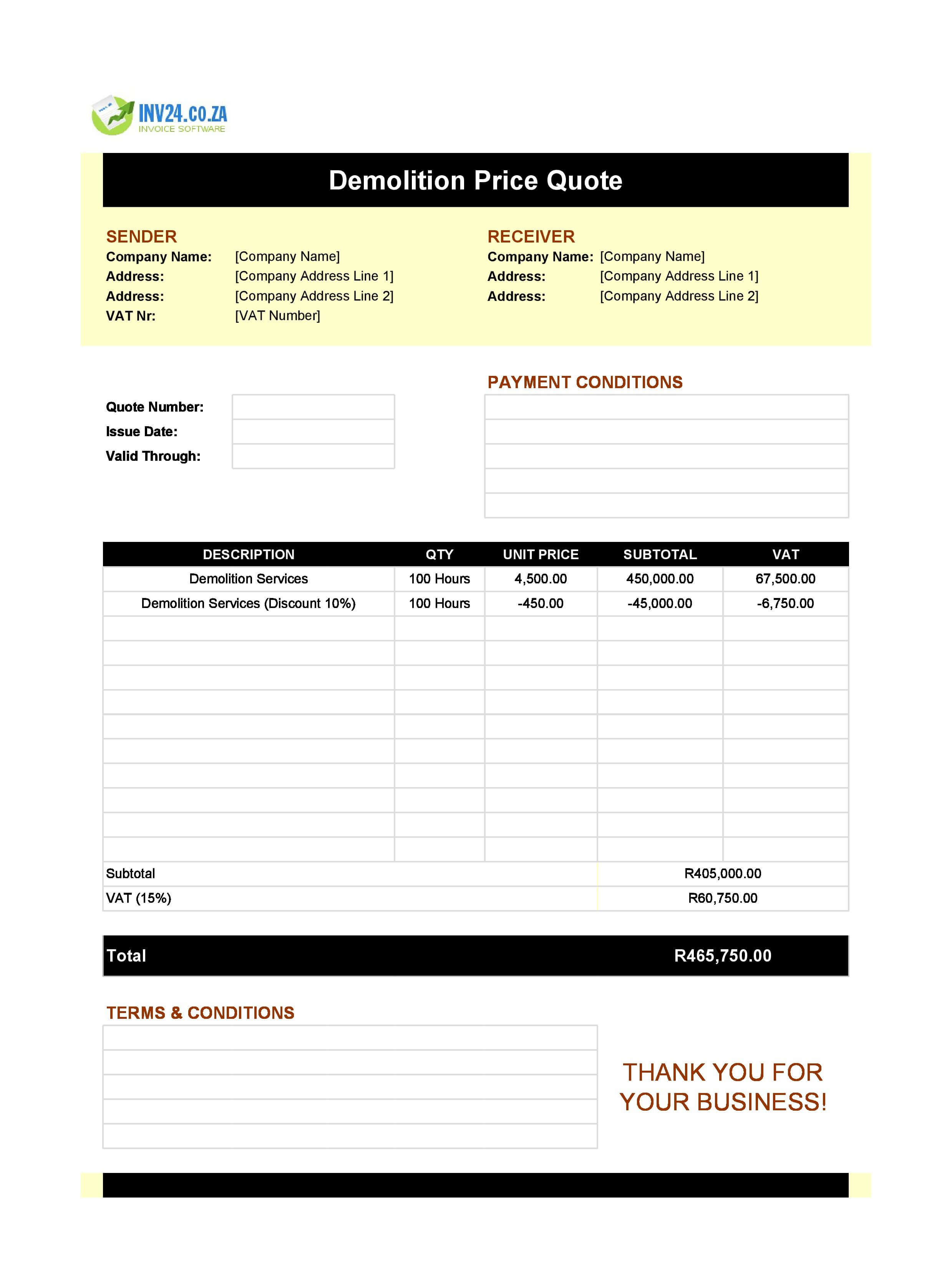 Demolition Quote Template for South Africa (Excel / Google Sheets)