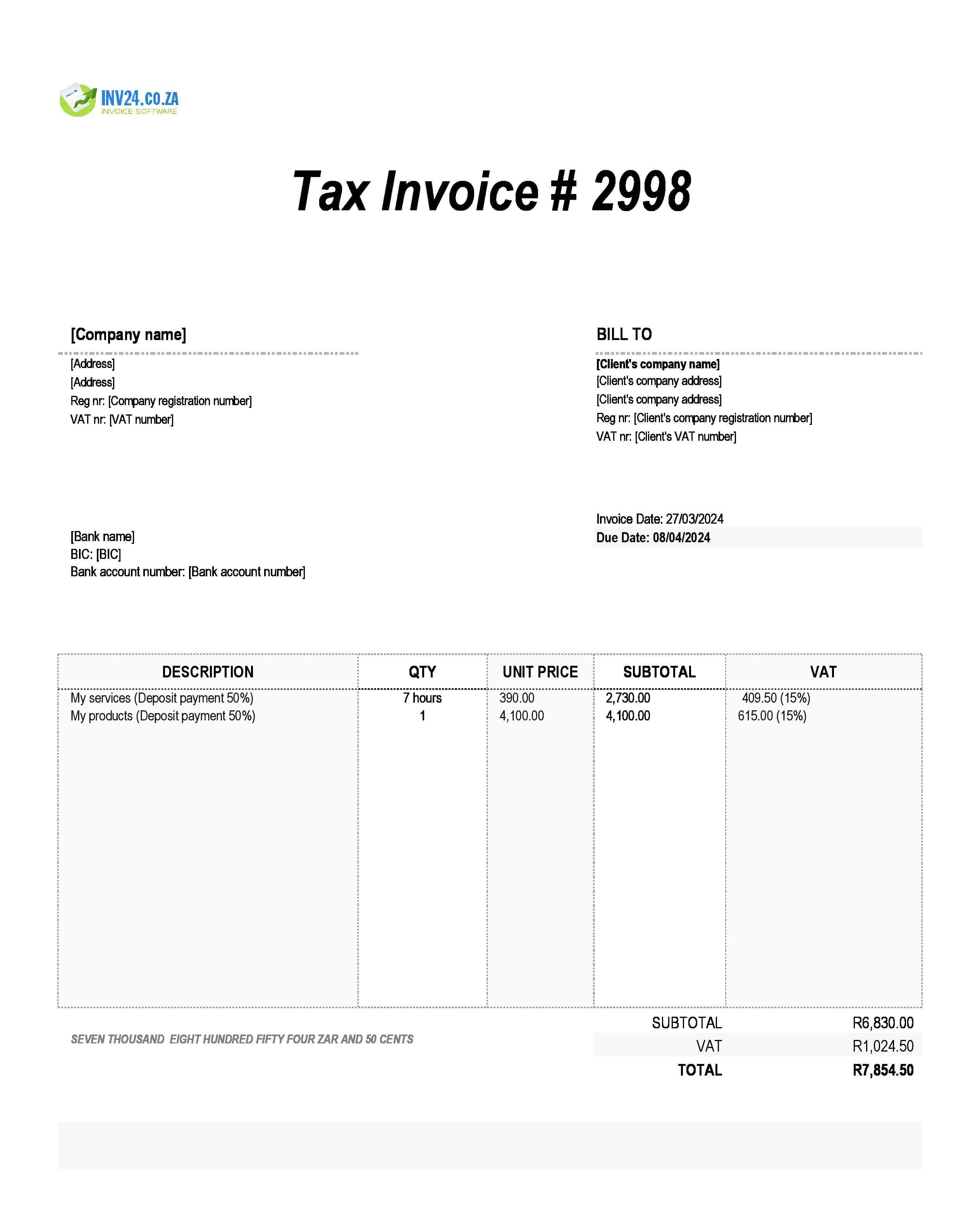 Deposit Invoice Template South Africa (Excel / Google Sheets) Deposit Invoice Template South Africa (Excel / Google Sheets)