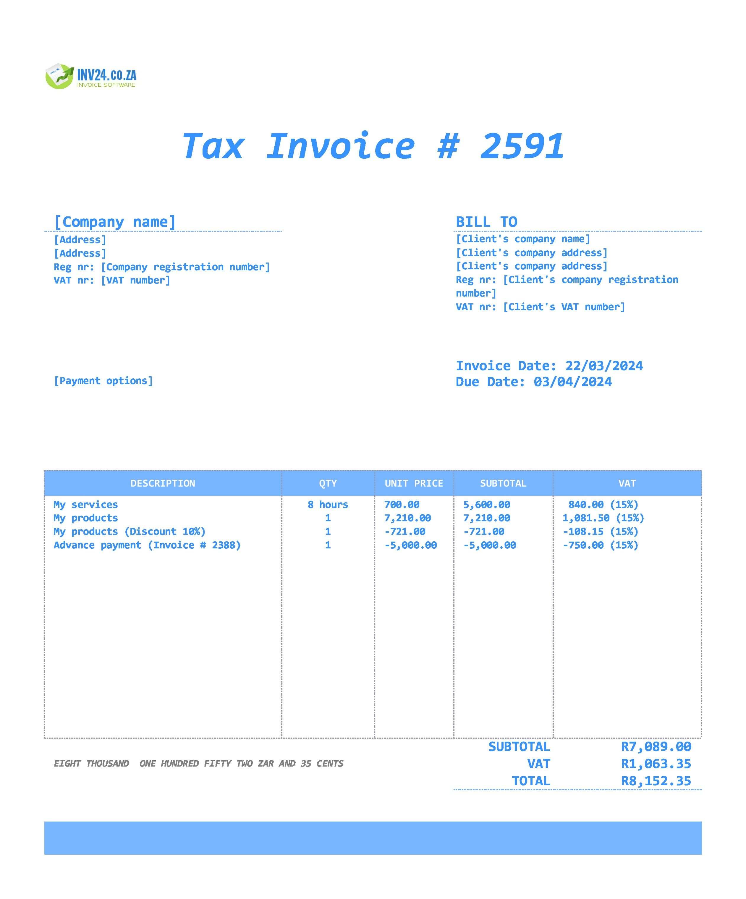 final invoice template South Africa