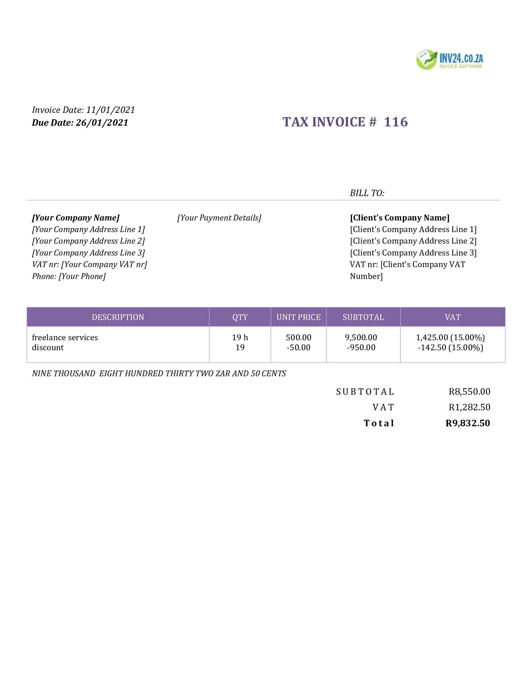 South African Invoice Template