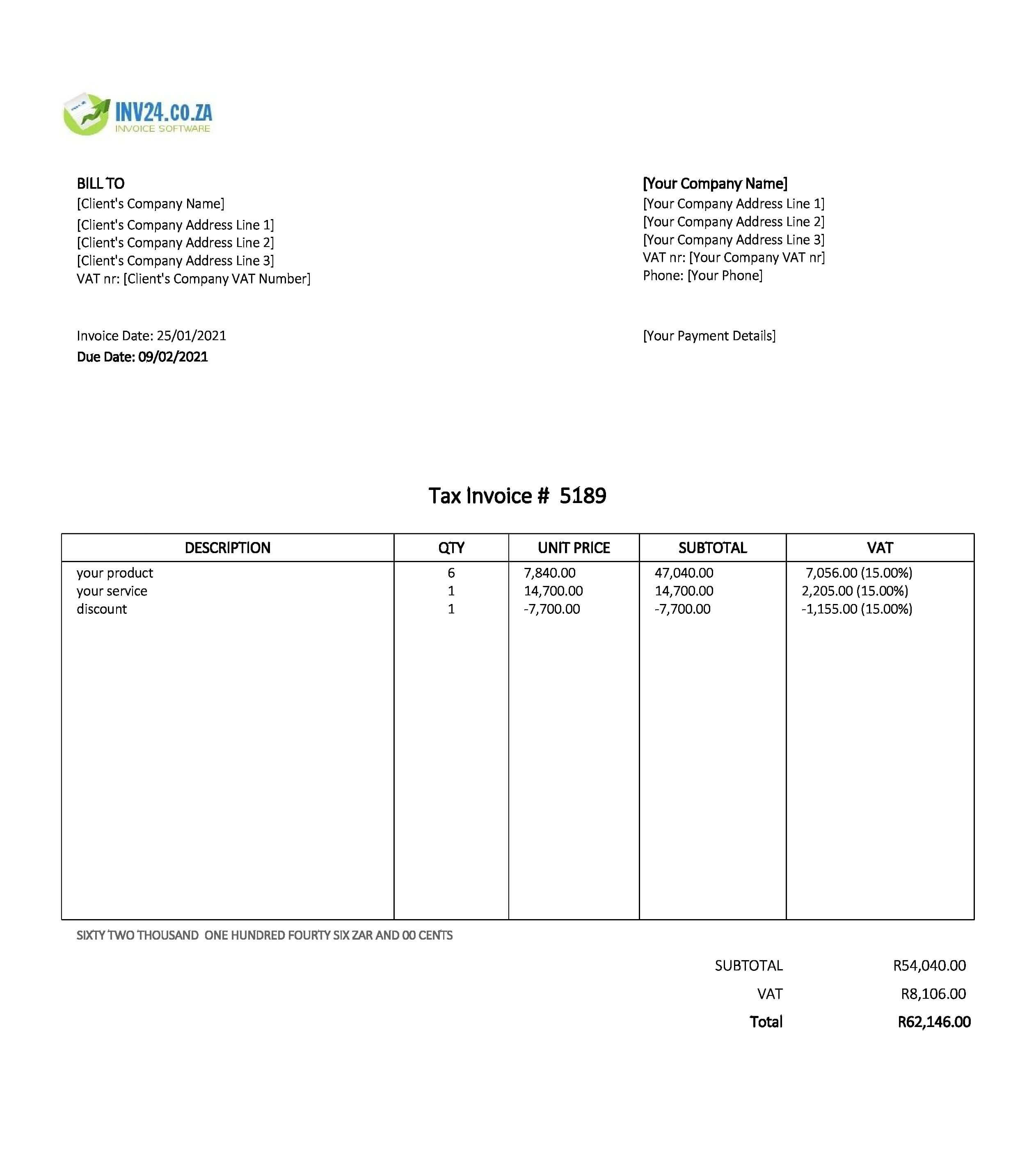 South Africa Invoice Template