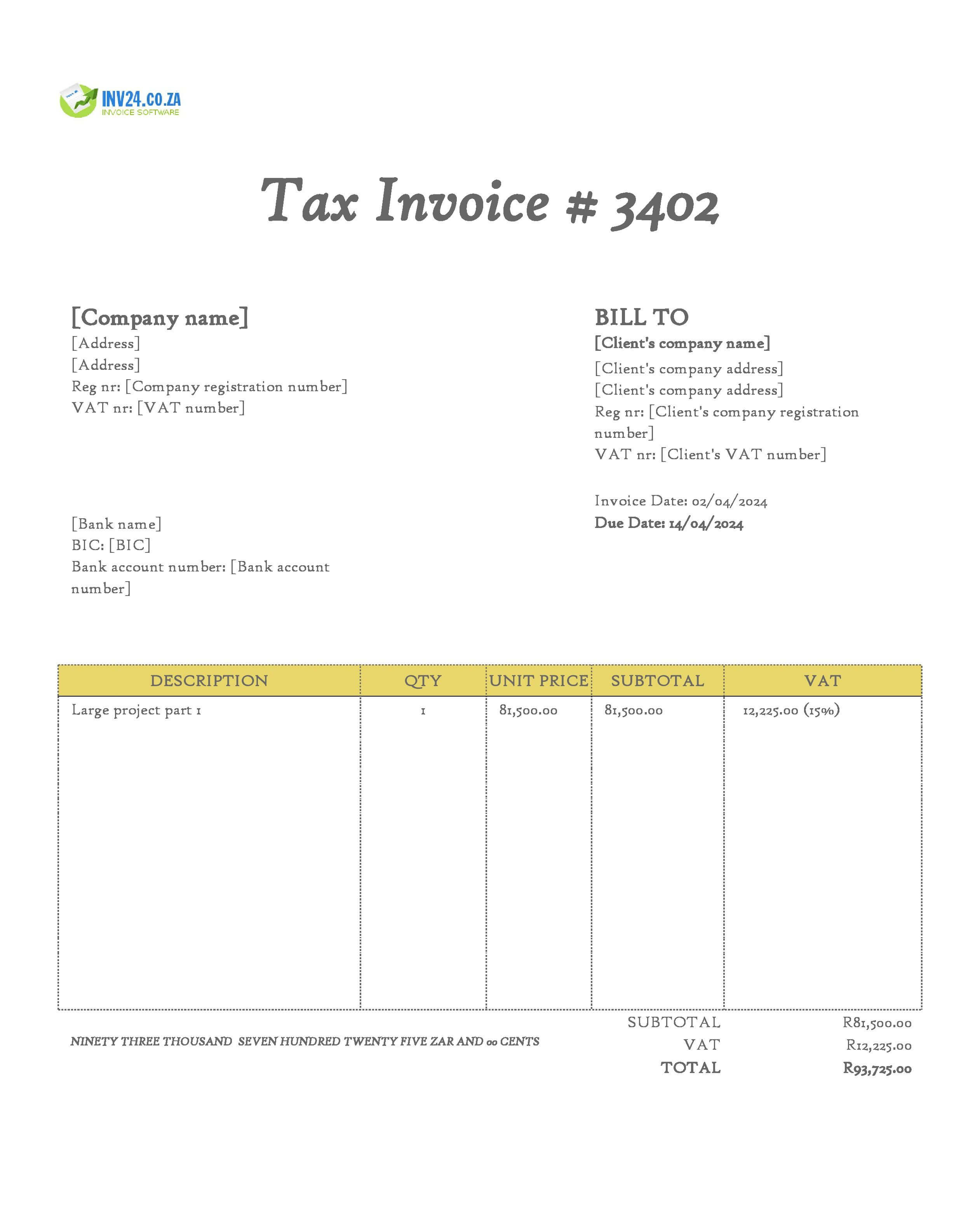 Interim Invoice Template South Africa (Excel / Google Sheets) Interim Invoice Template South Africa (Excel / Google Sheets)