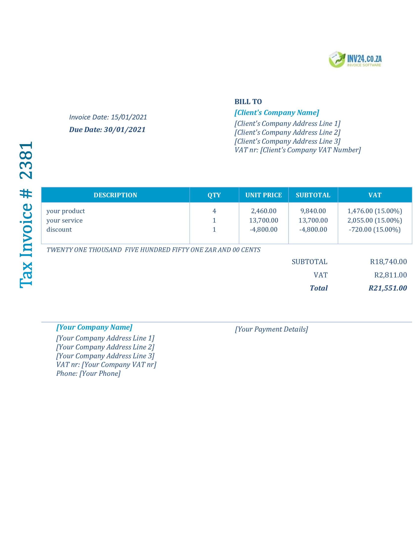 Invoice Layout South Africa (Word / Google Docs) Invoice Layout South Africa (Word / Google Docs)