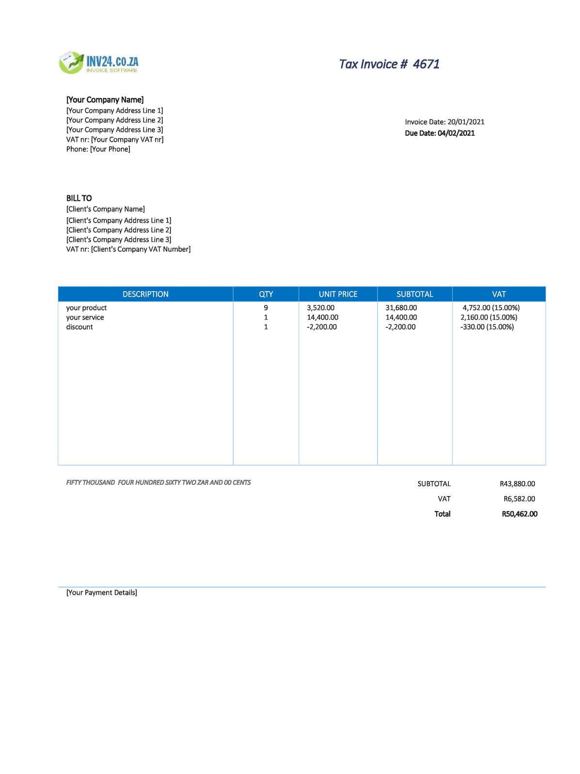 South African Invoice Template