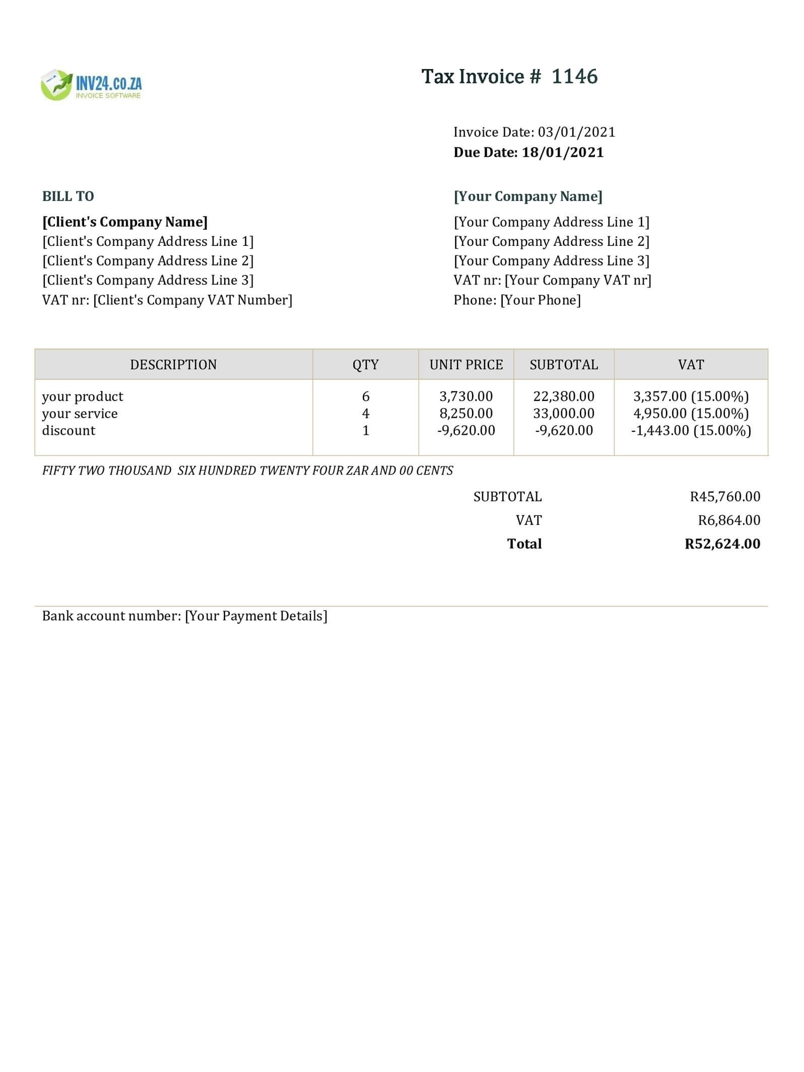 South African Invoice Template