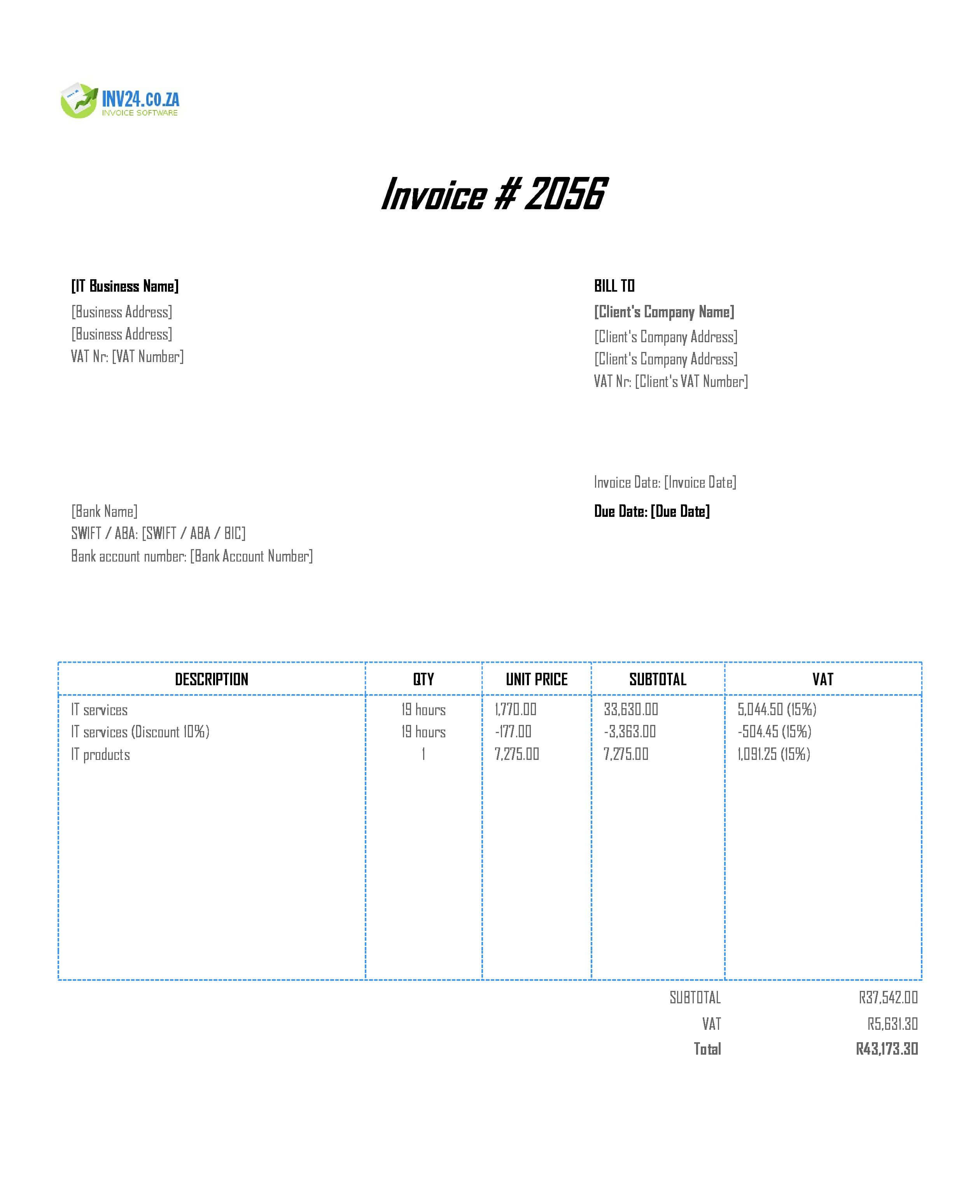 IT Invoice Template for South Africa (Excel / Google Sheets) IT Invoice Template for South Africa (Excel / Google Sheets)