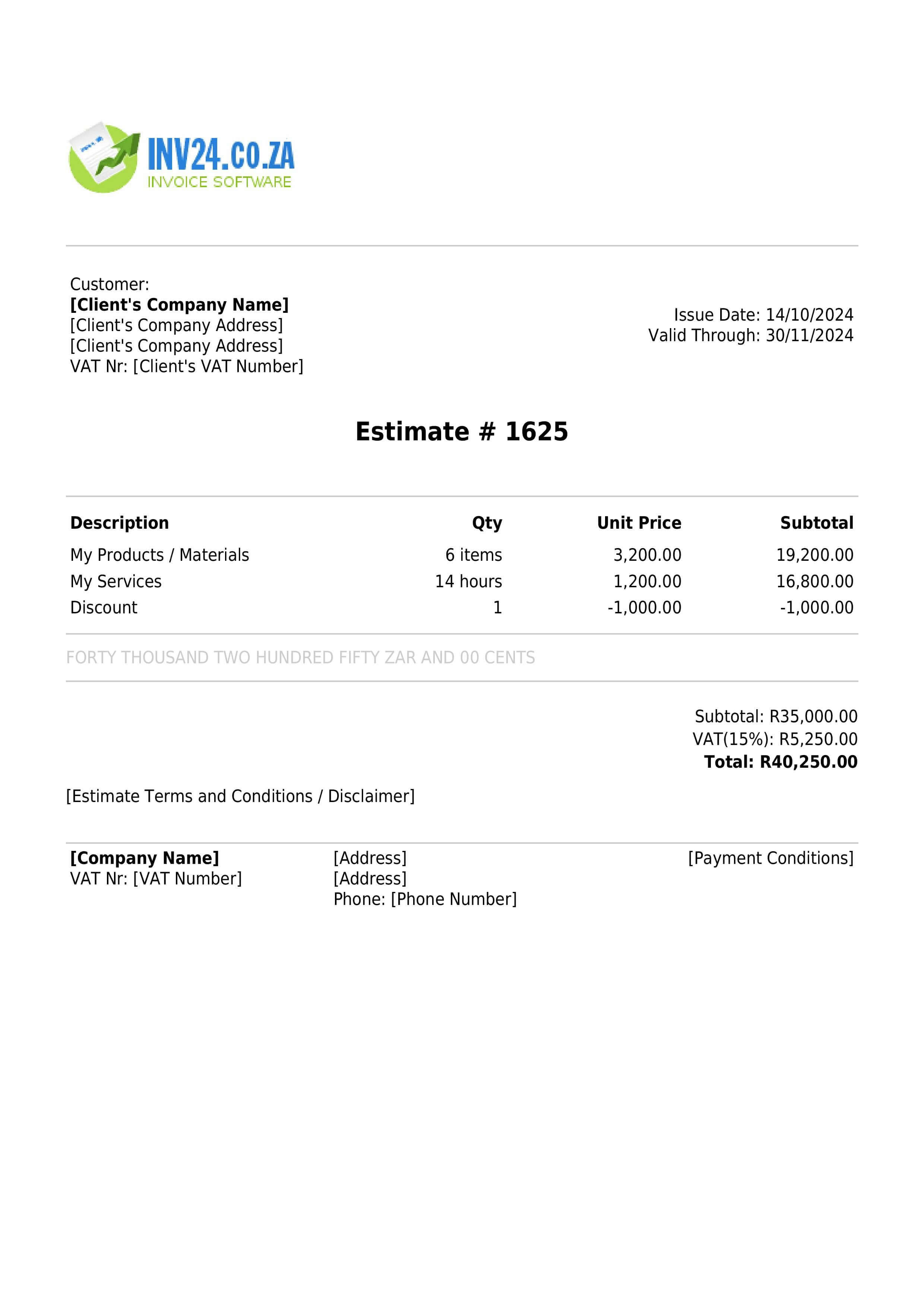 Estimate example for South Africa