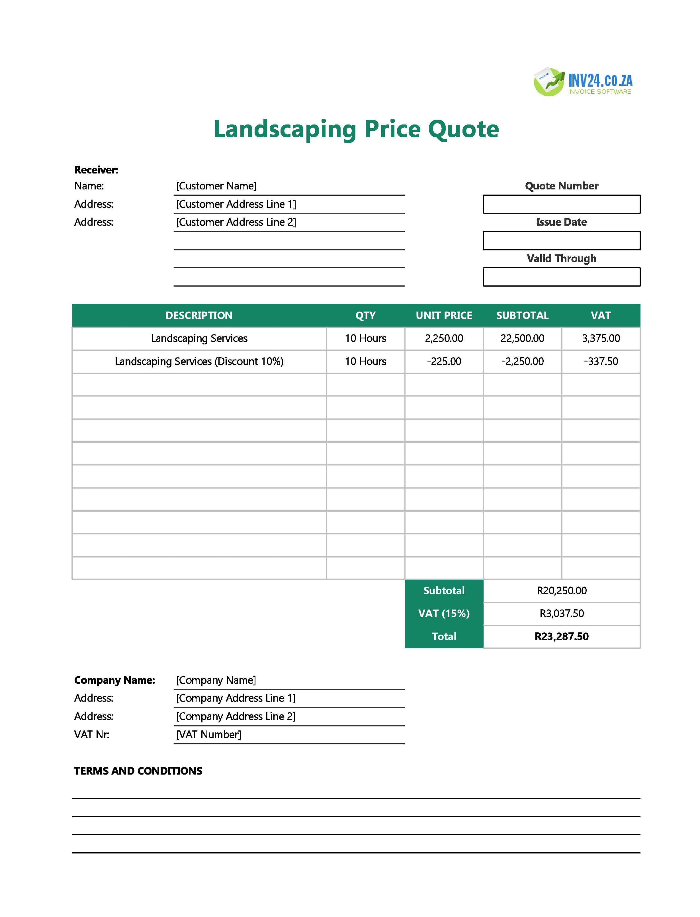 Landscaping Quote Template for South Africa (Excel / Google Sheets)