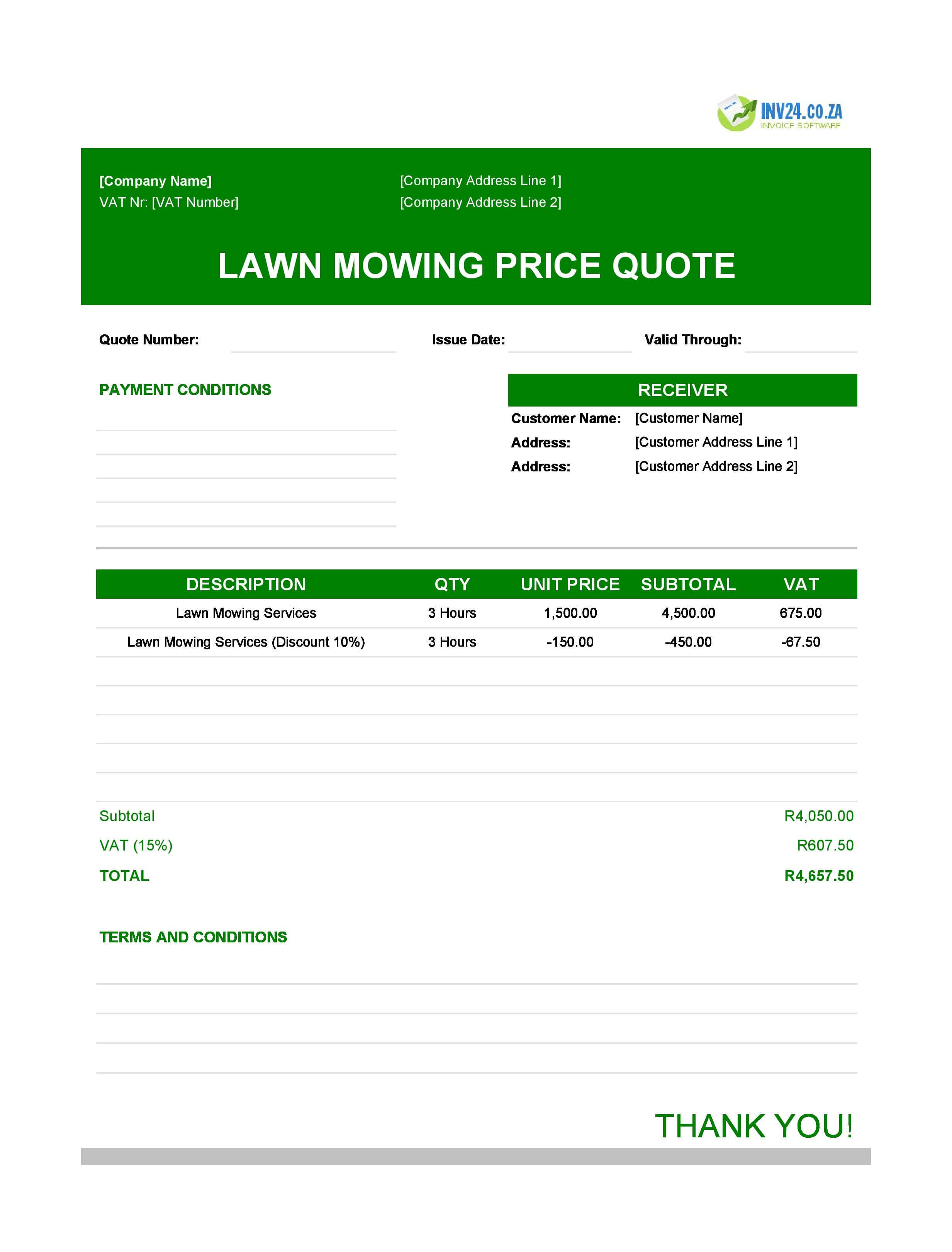 Lawn Mowing Quote Template for South Africa (Excel / Google Sheets)