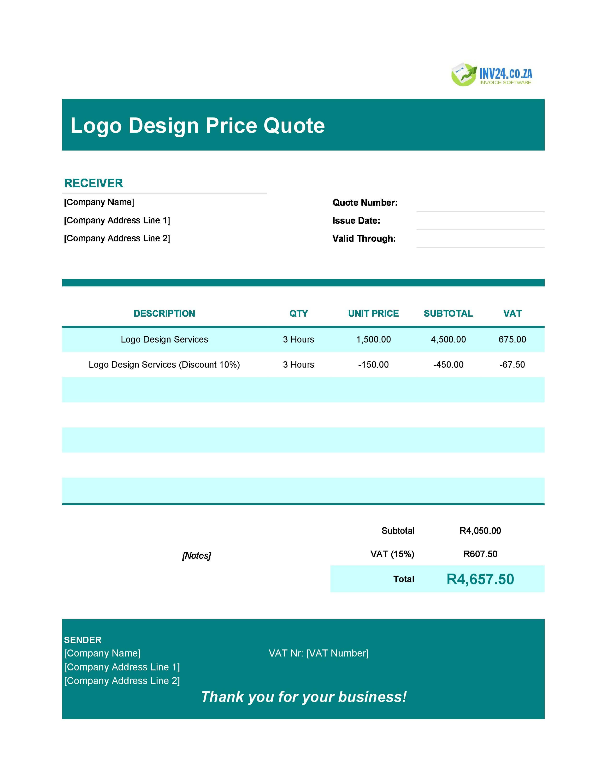 Logo Design Quote Template for South Africa (Excel / Google Sheets)