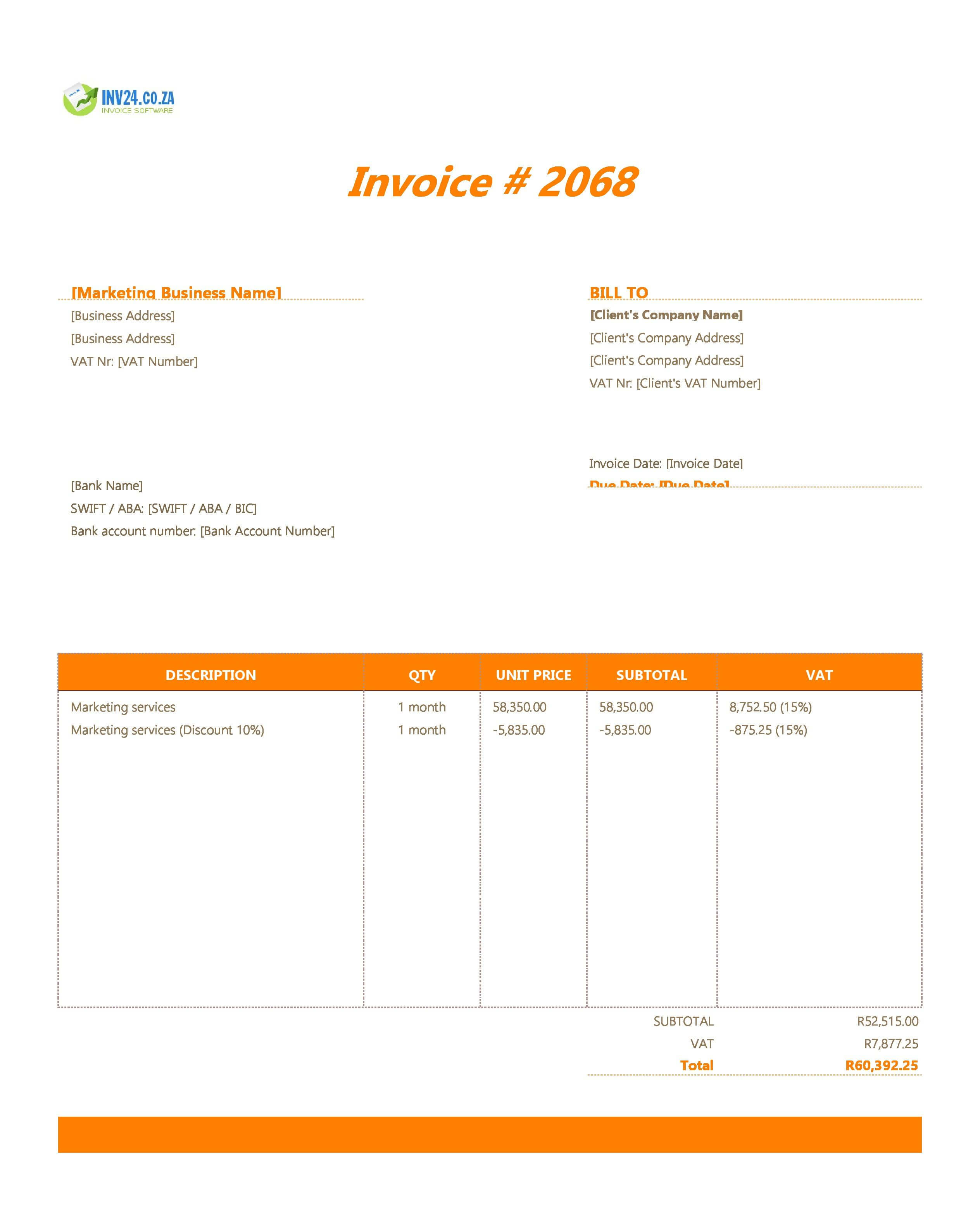 Marketing Invoice Template for South Africa (Excel / Google Sheets) Marketing Invoice Template for South Africa (Excel / Google Sheets)