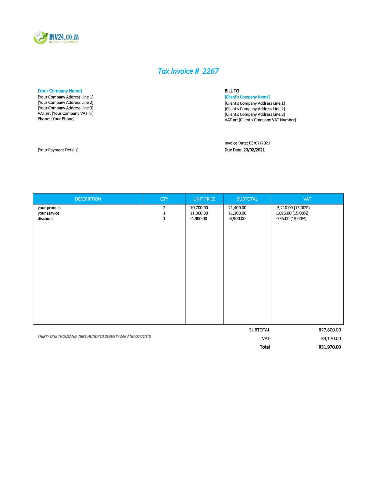 South African Invoice Template