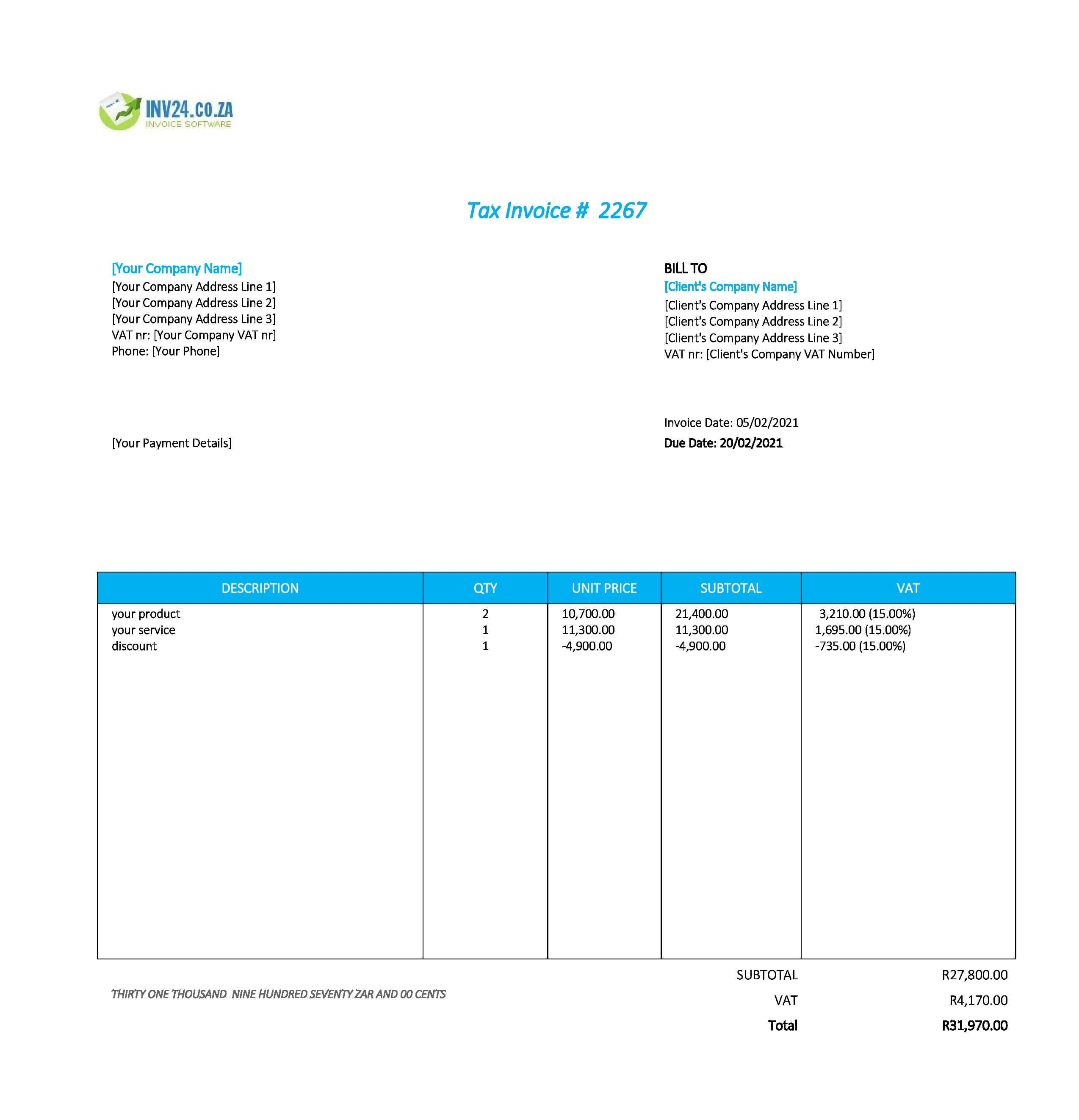 South African Invoice Template