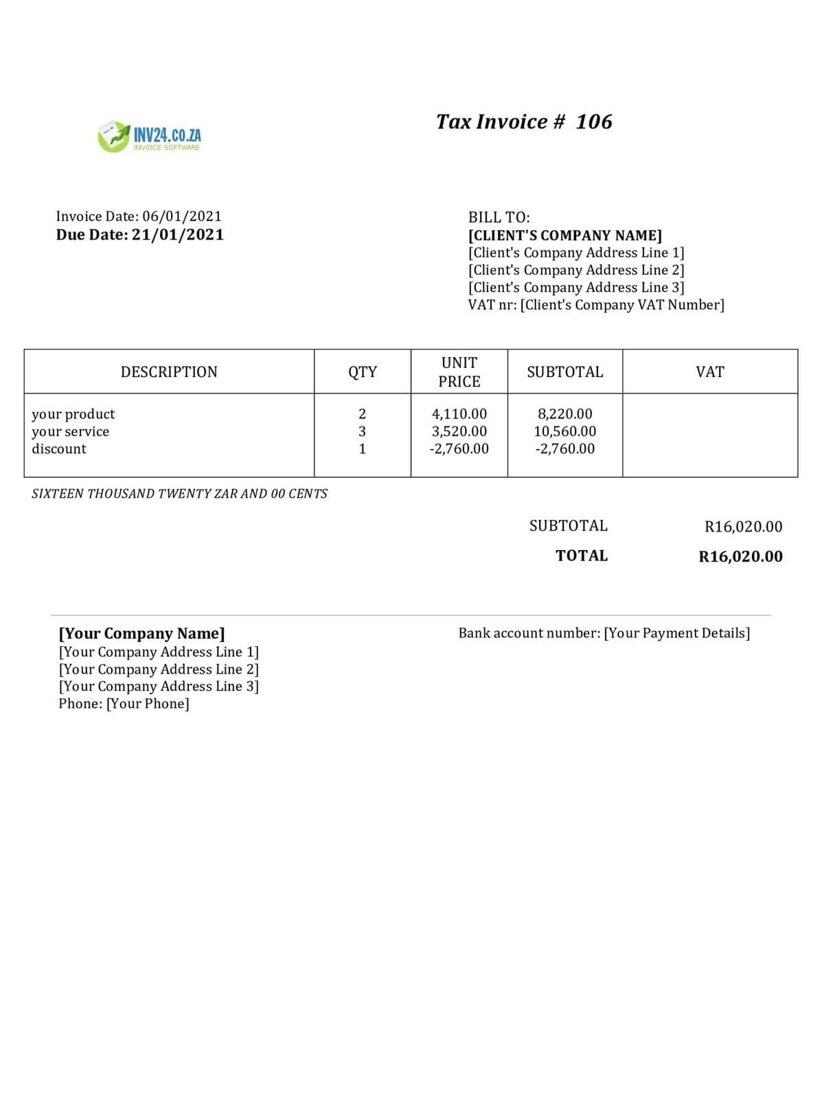 South African Invoice Template