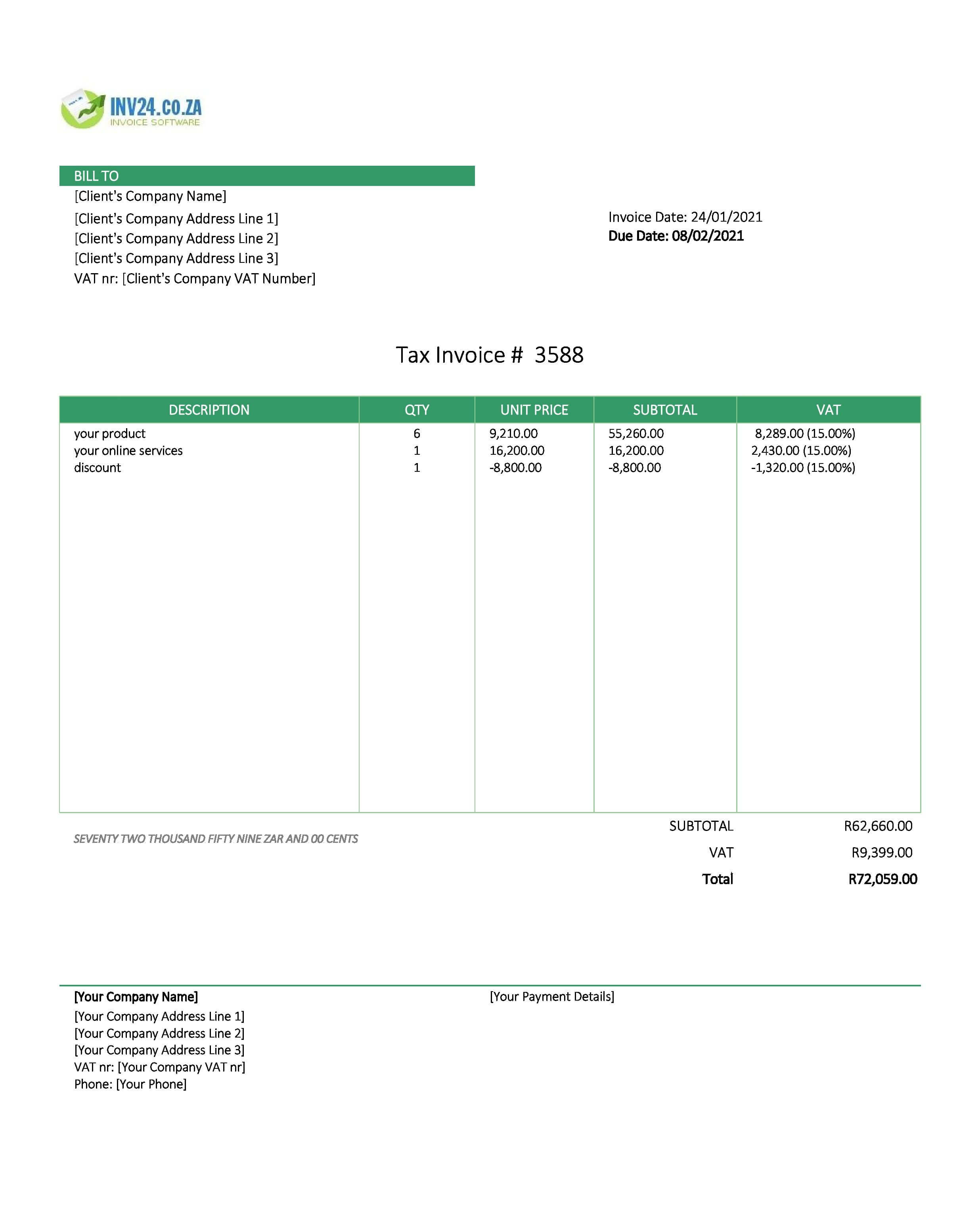 Online Invoice South Africa (Excel / Google Sheets) Online Invoice South Africa (Excel / Google Sheets)