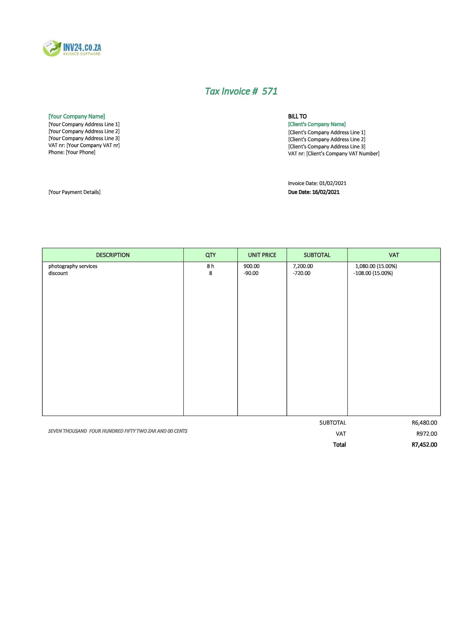 South African Invoice Template