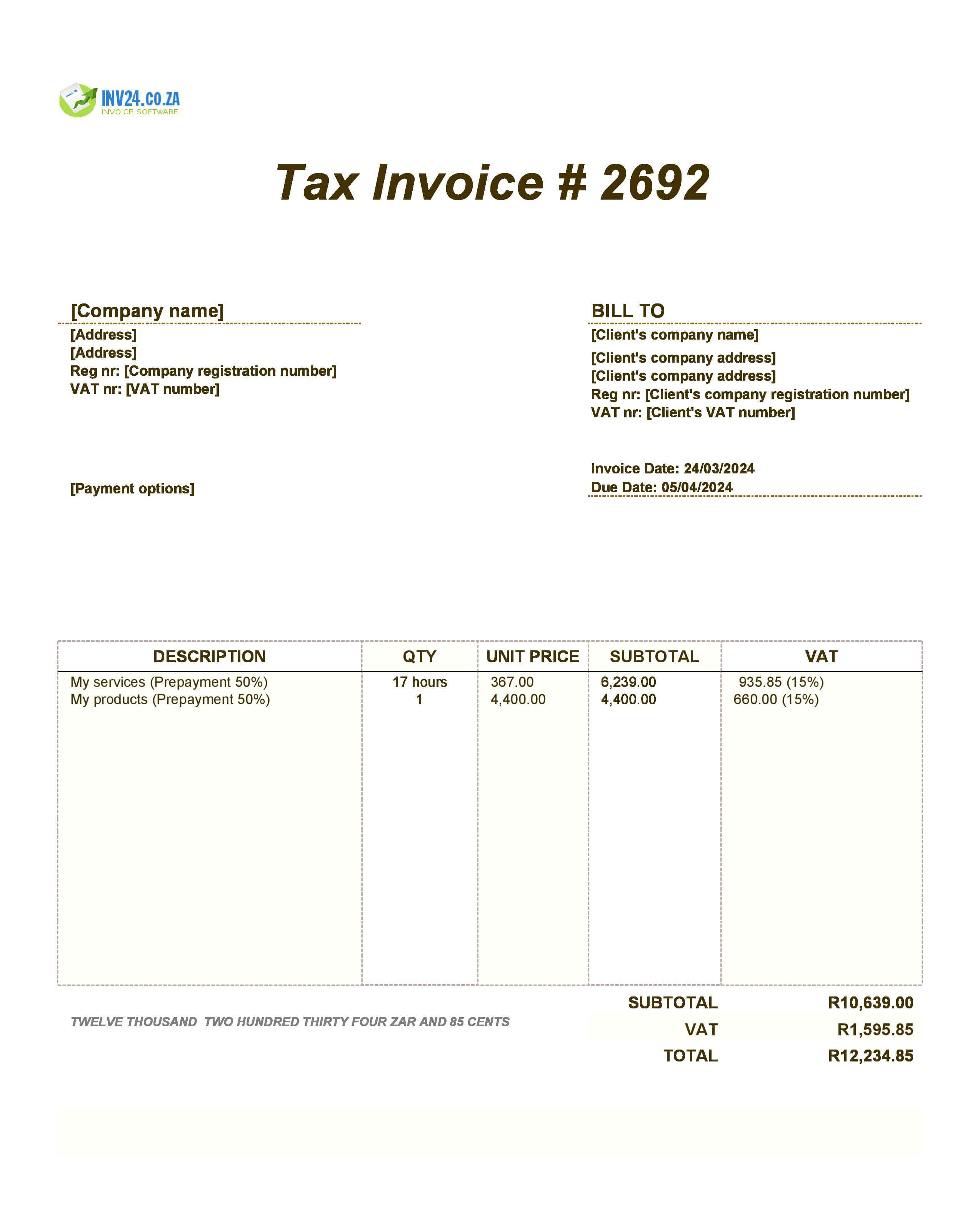 Prepayment Invoice Template South Africa (Excel / Google Sheets) Prepayment Invoice Template South Africa (Excel / Google Sheets)