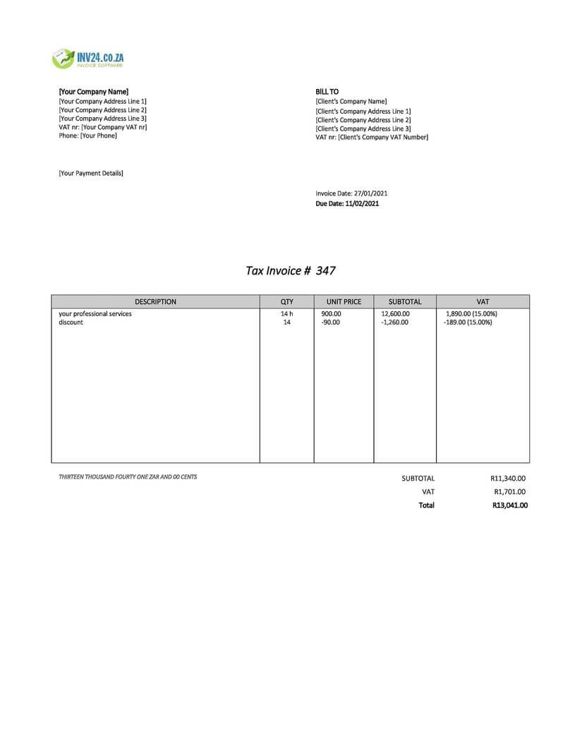 South African Invoice Template