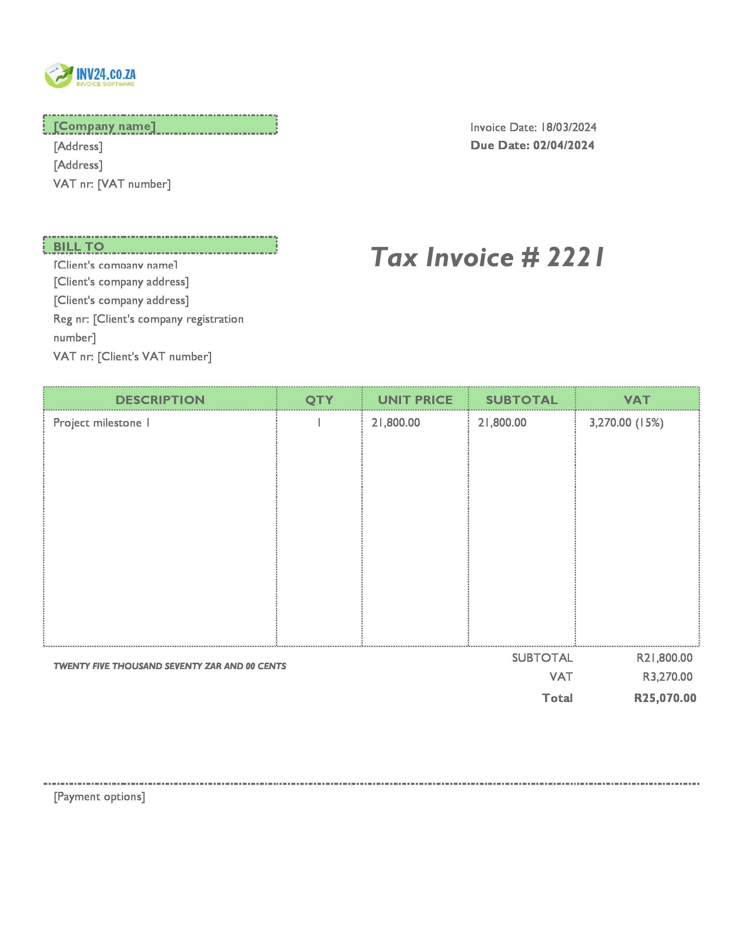 progress invoice template South Africa
