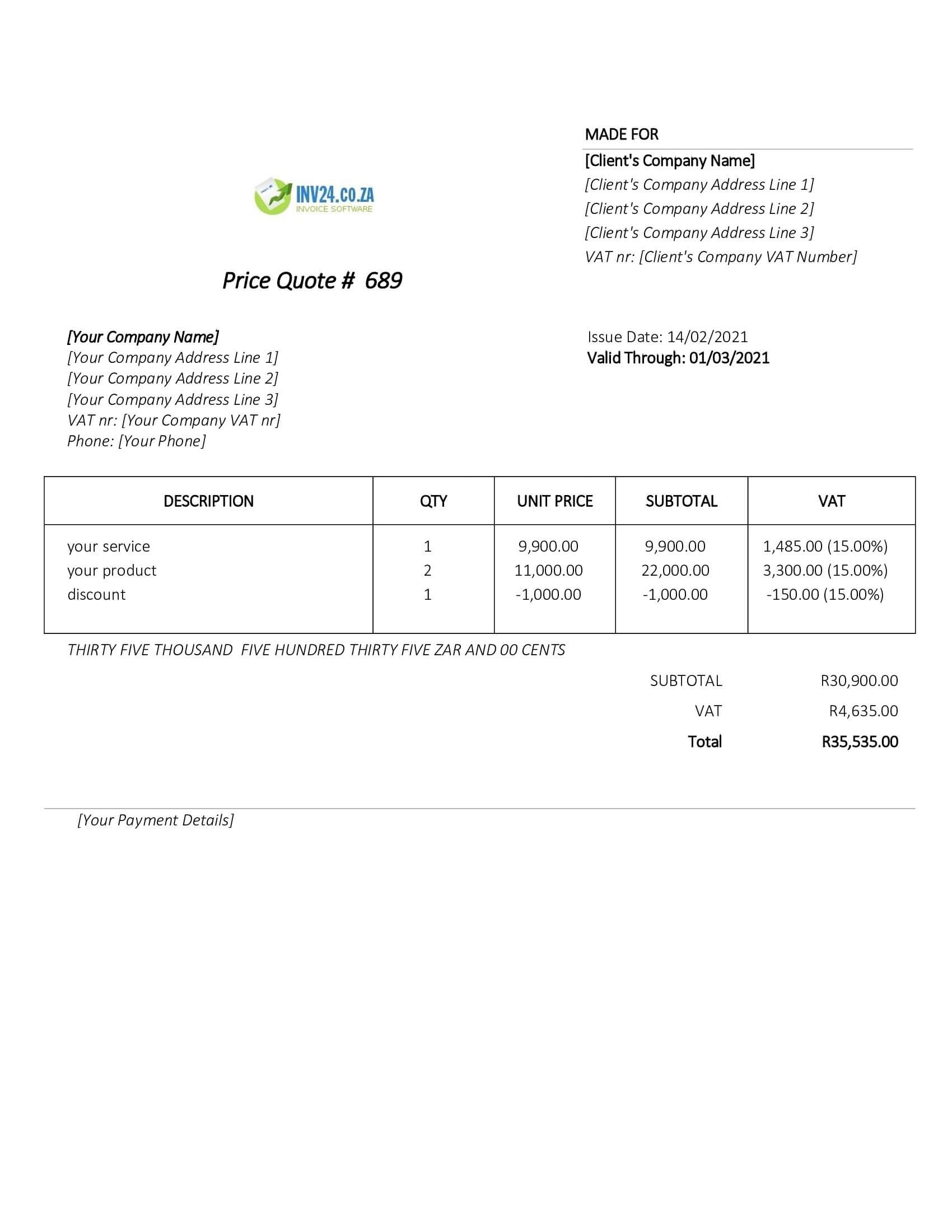 quotation format south africa