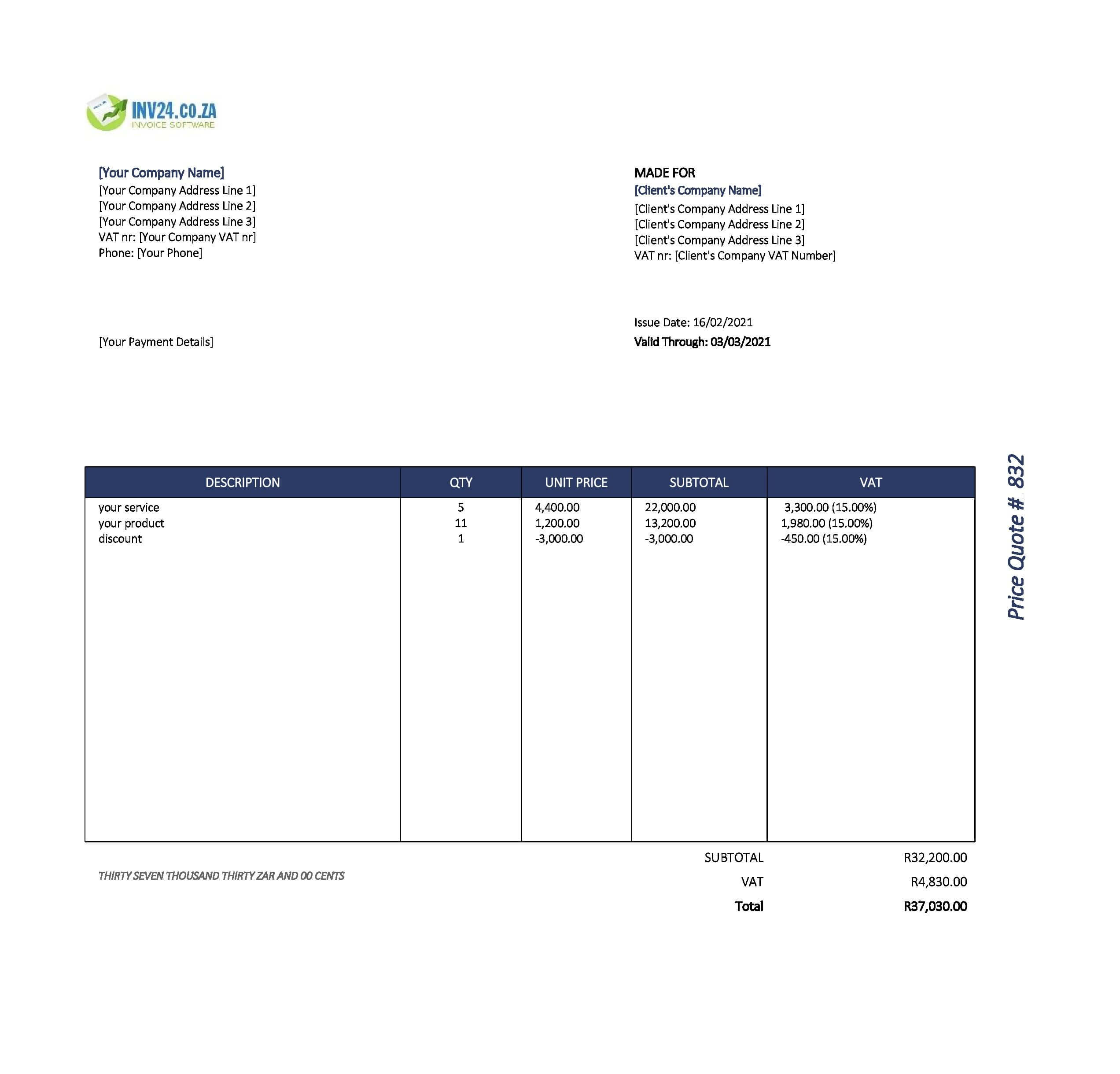 quotation template excel south africa