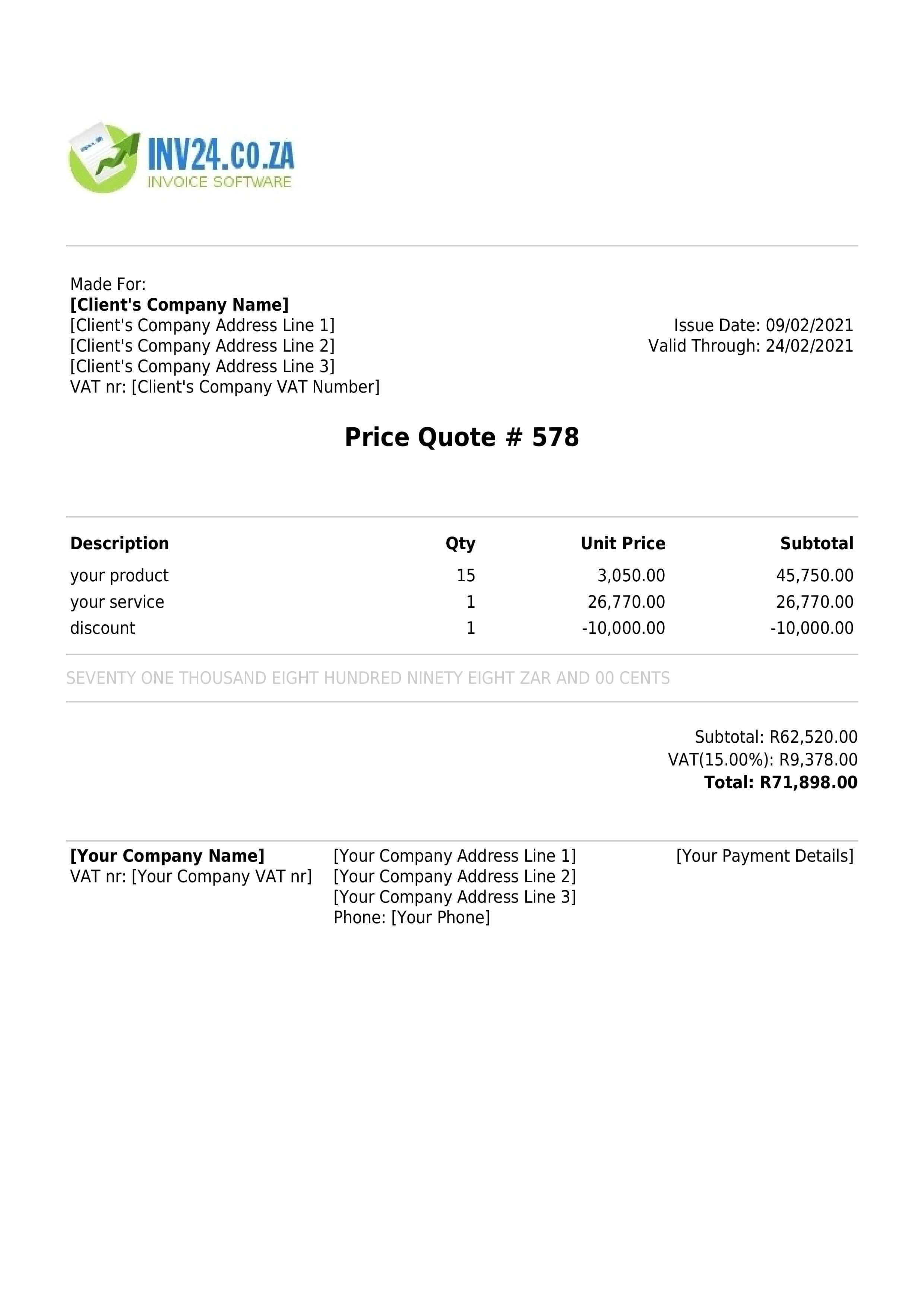 Free Price Quote Maker For South Africa