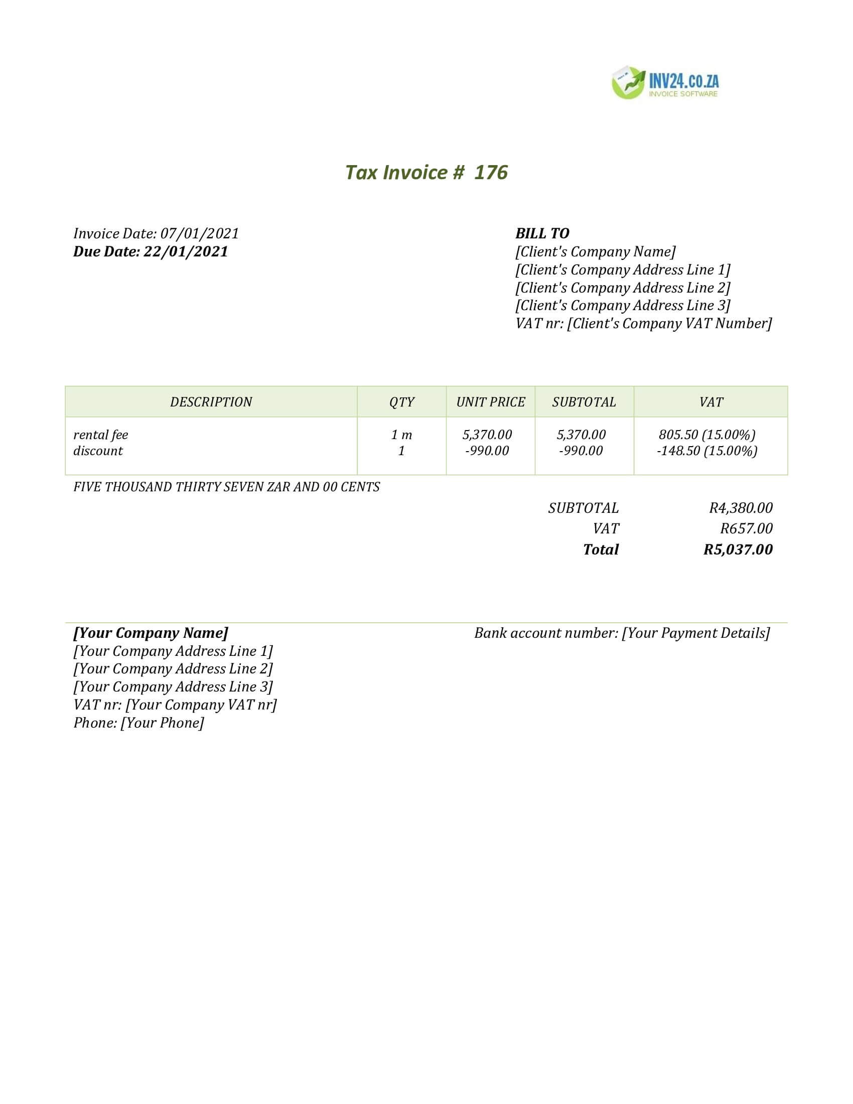 Rental Invoice Template South Africa (Word / Google Docs) Rental Invoice Template South Africa (Word / Google Docs)