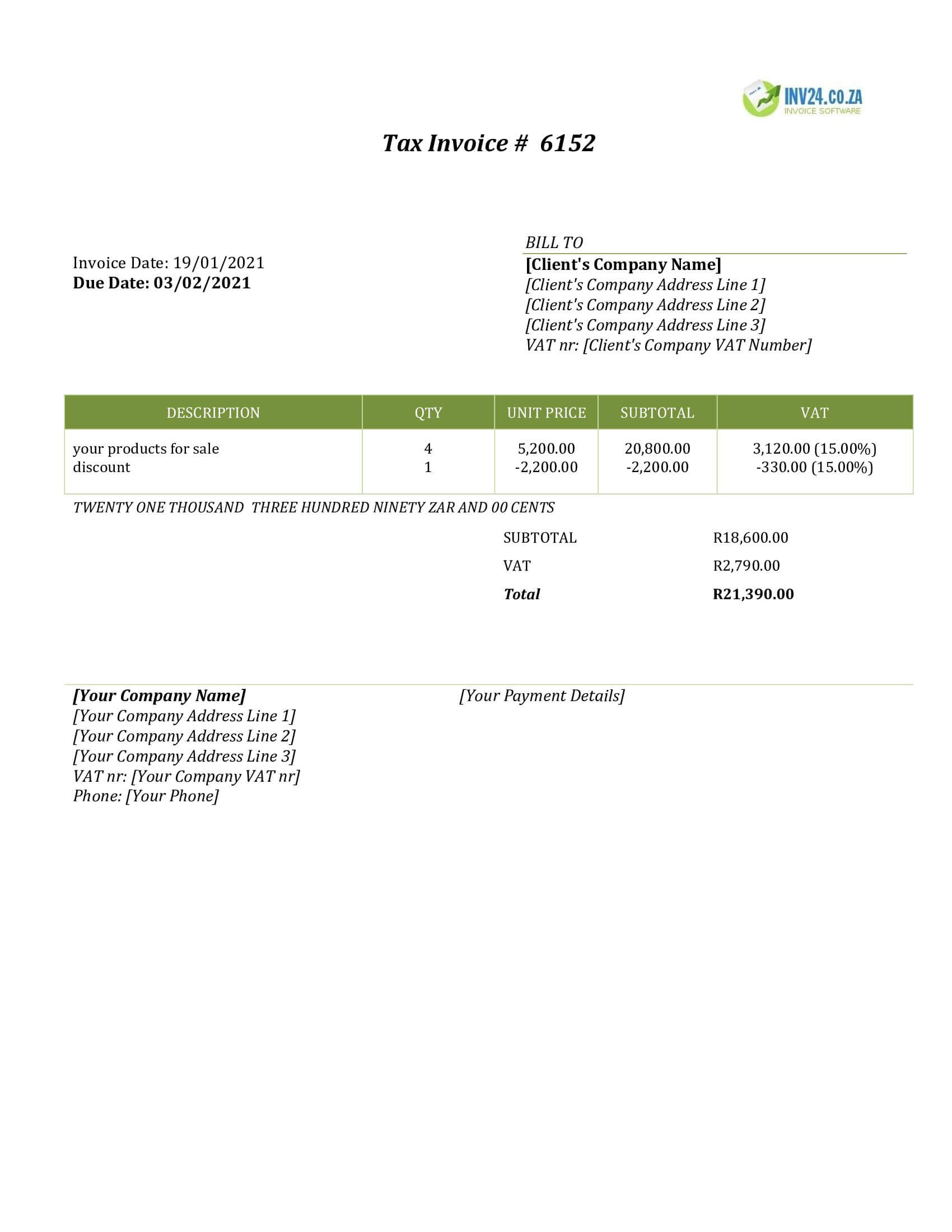 sales invoice template south africa