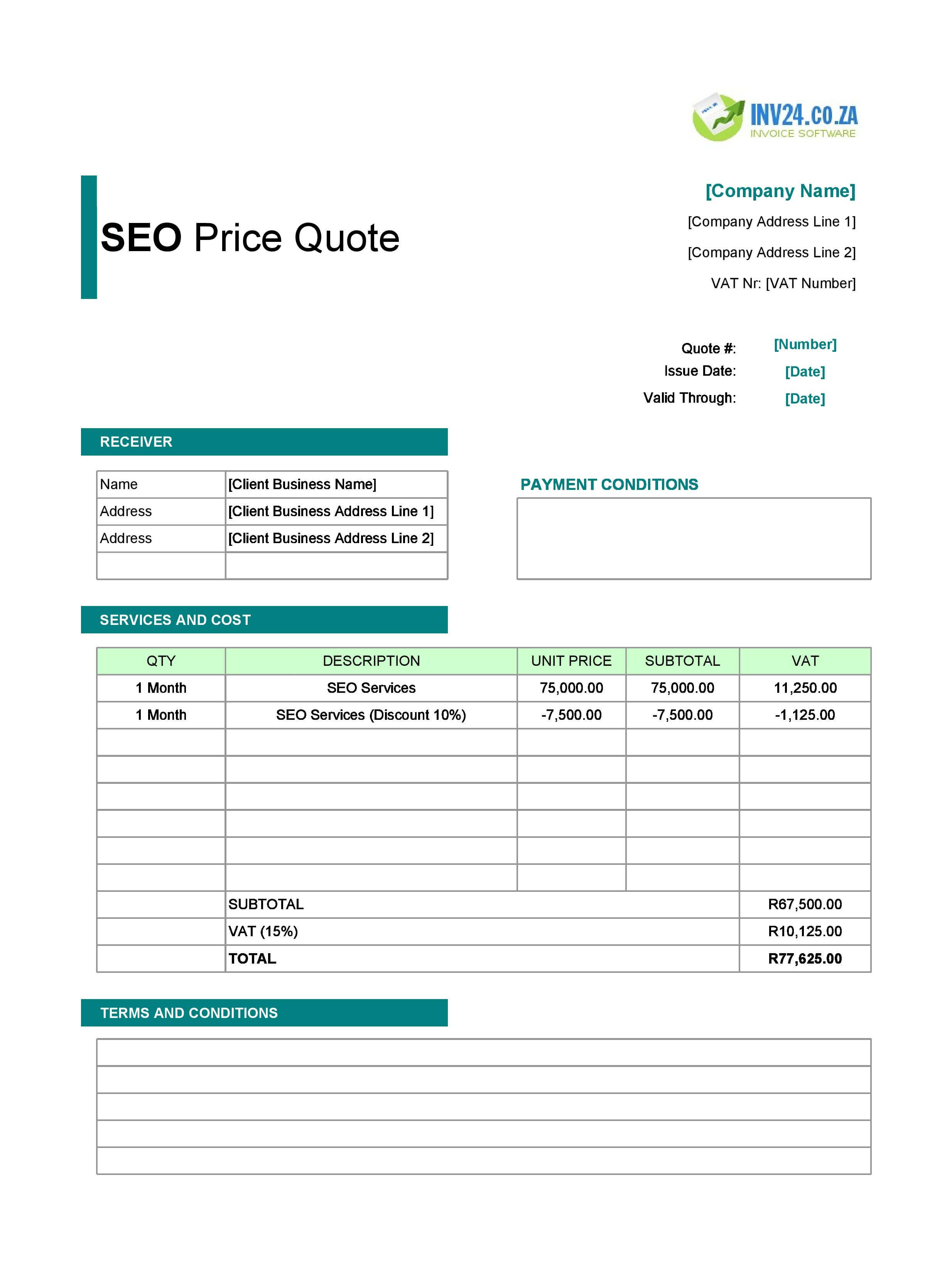 SEO Quote Template for South Africa (Excel / Google Sheets)
