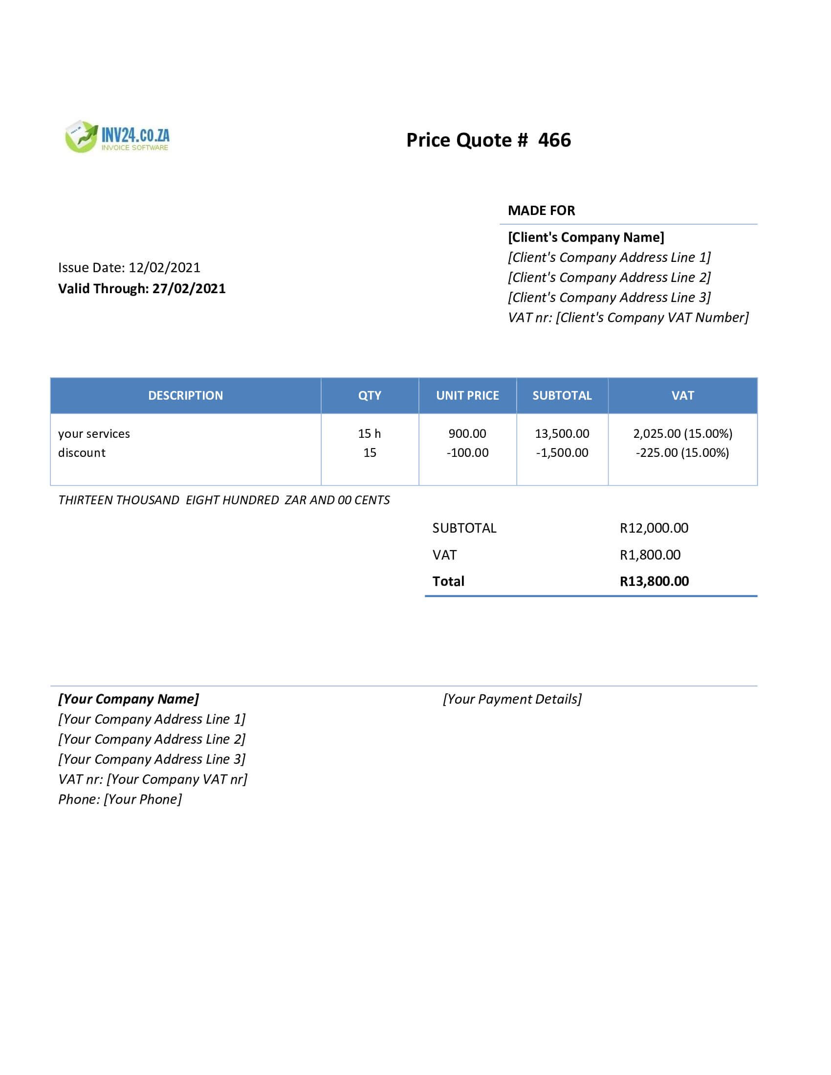 Service Quotation Template South Africa (Word / Google Docs) Service Quotation Template South Africa (Word / Google Docs)