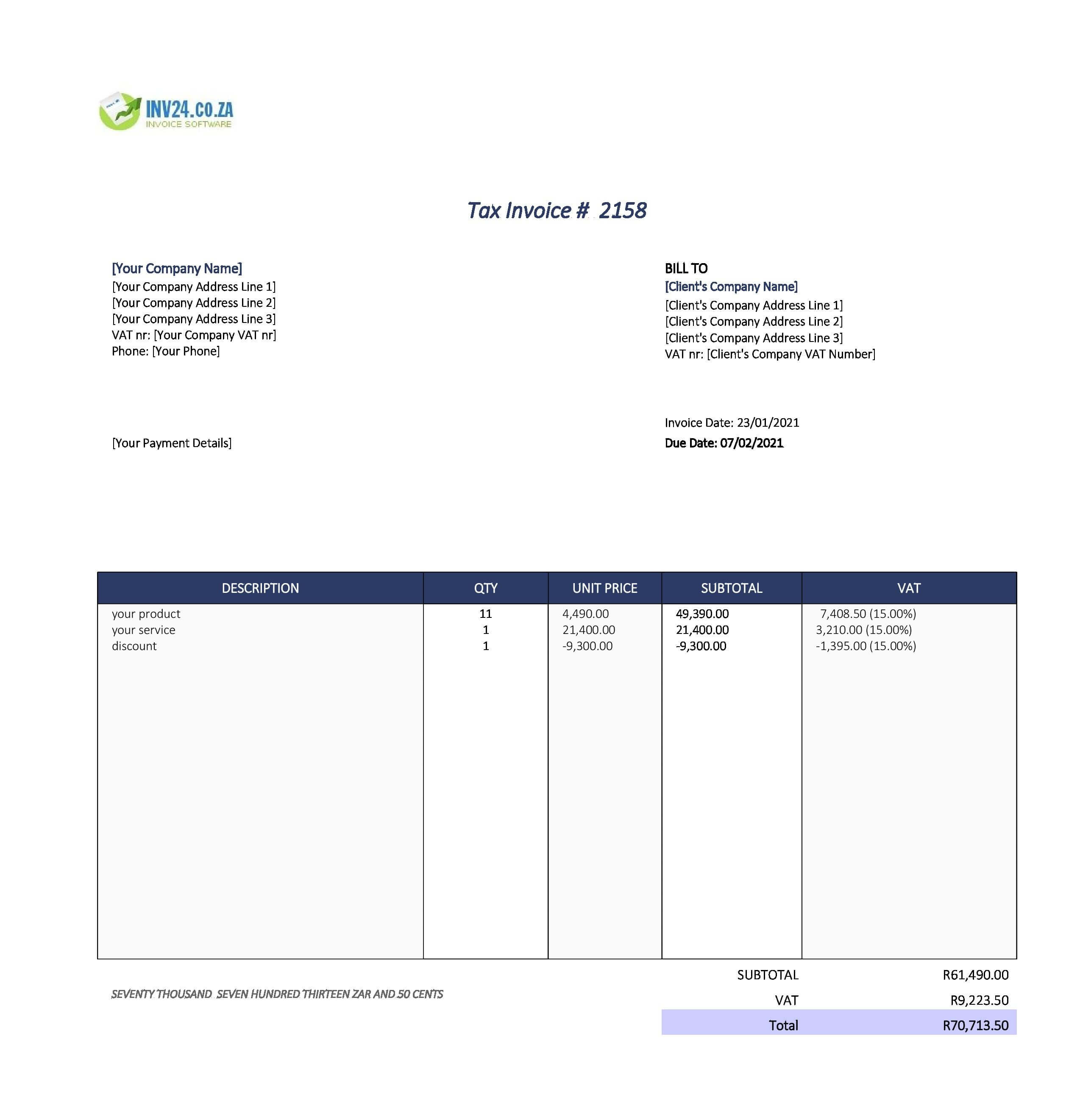 simple invoice template south africa