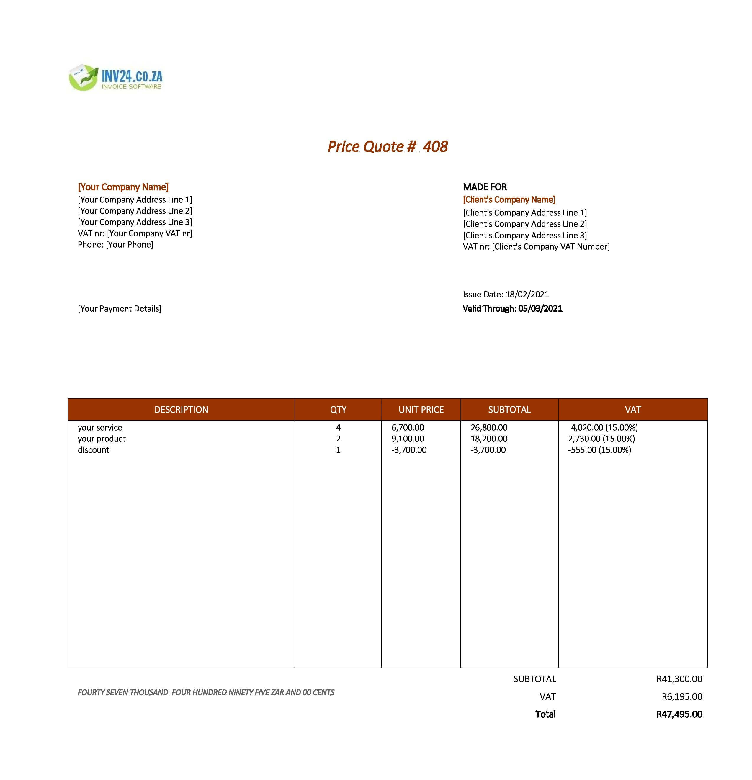 Simple Quotation Format South Africa (Excel / Google Sheets) Simple Quotation Format South Africa (Excel / Google Sheets)
