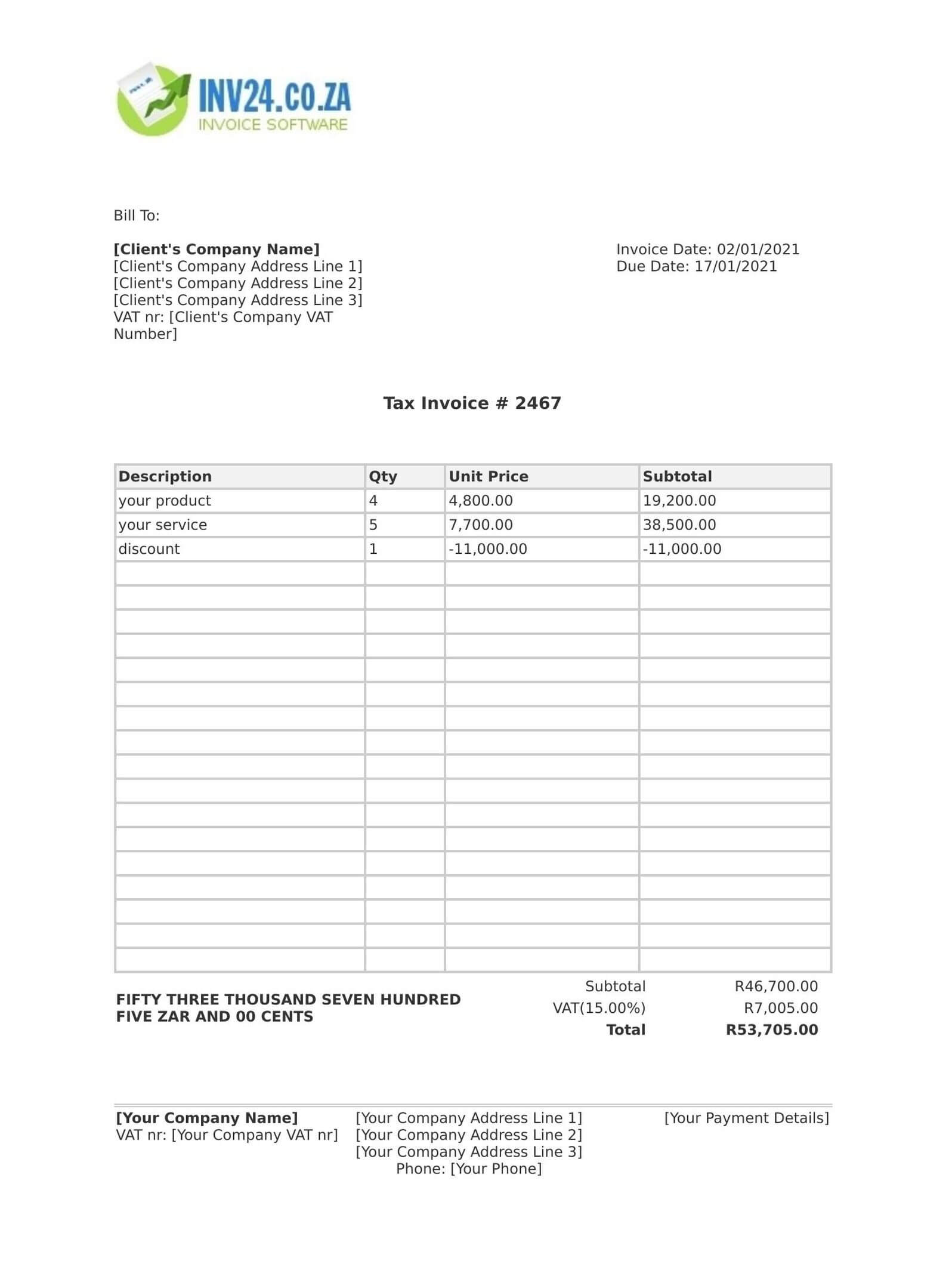 south african html invoice template html