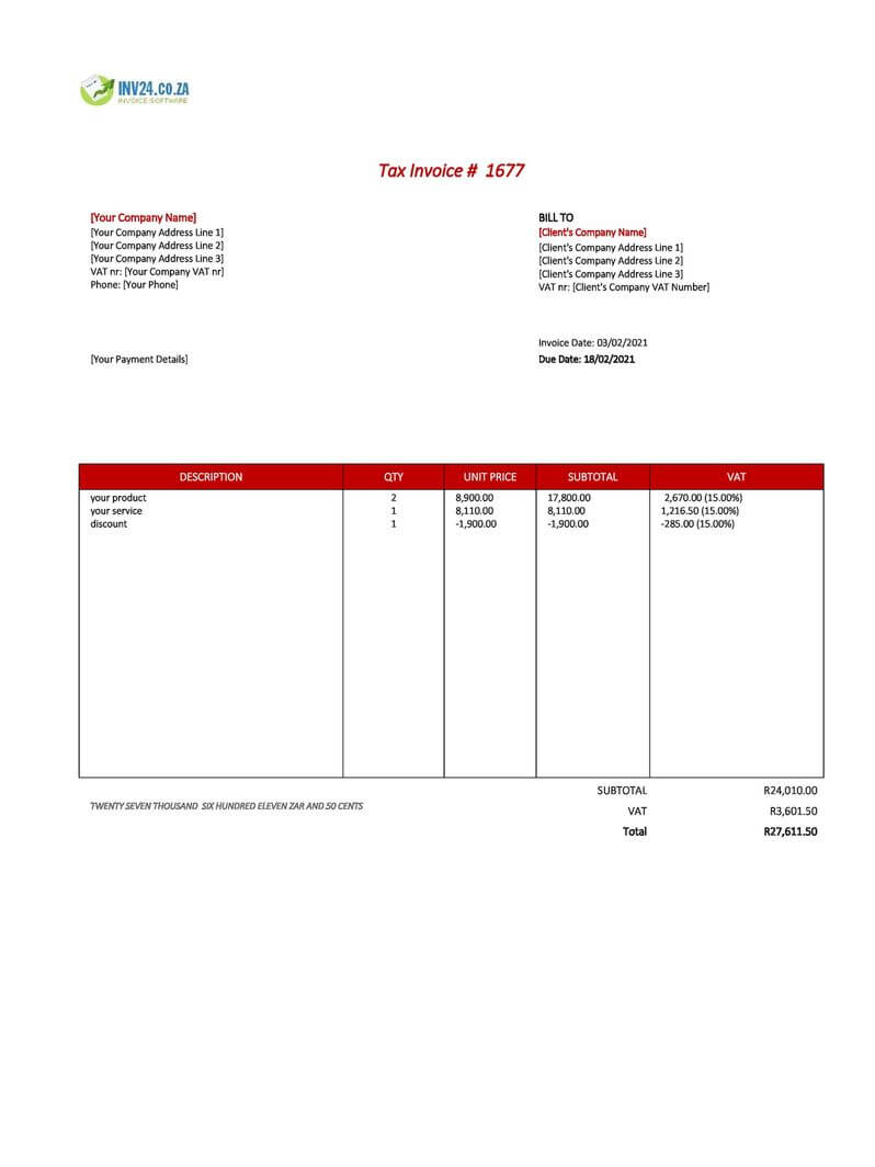 South African Invoice Template