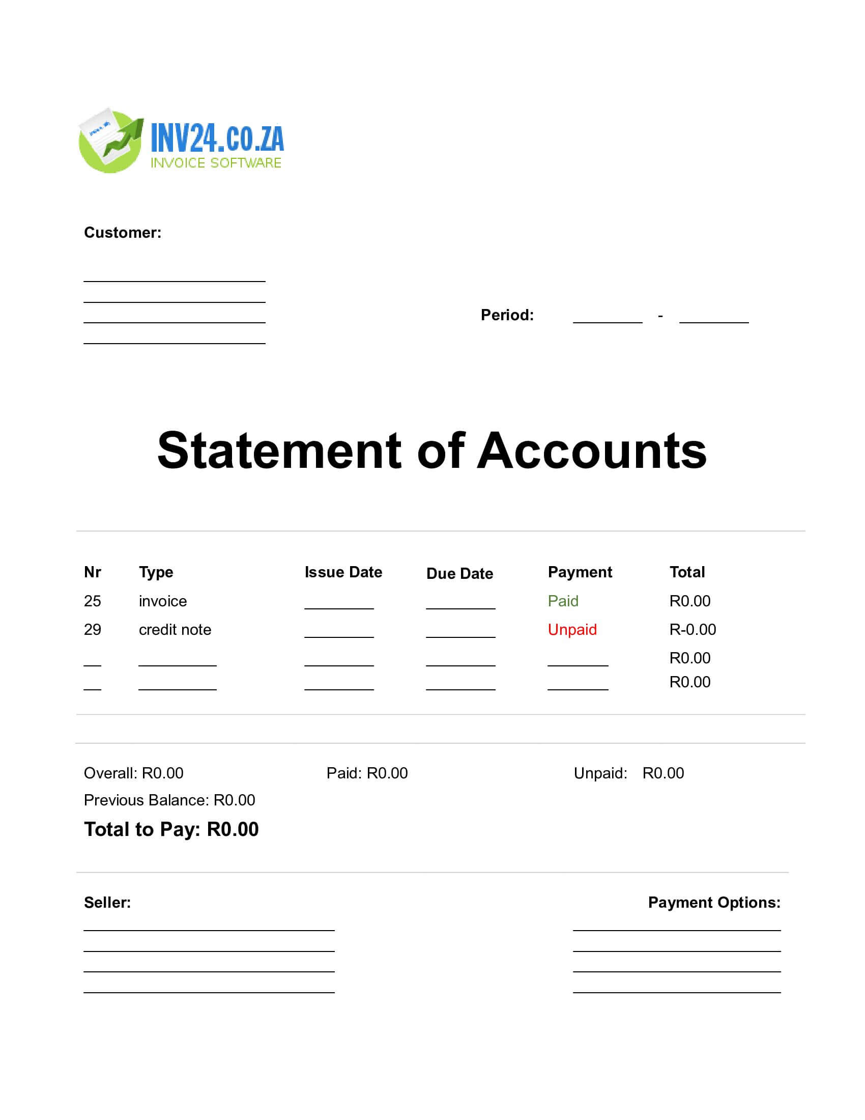 Statement of Accounts Template Doc South Africa (Word / Google Docs)