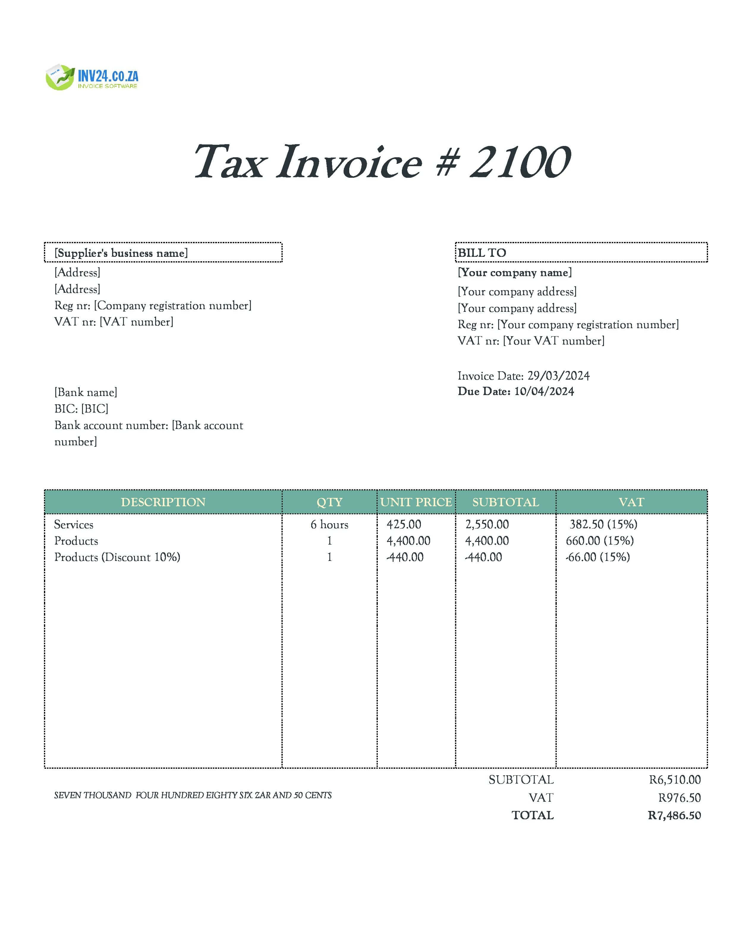 Supplier Invoice Template South Africa (Excel / Google Sheets) Supplier Invoice Template South Africa (Excel / Google Sheets)