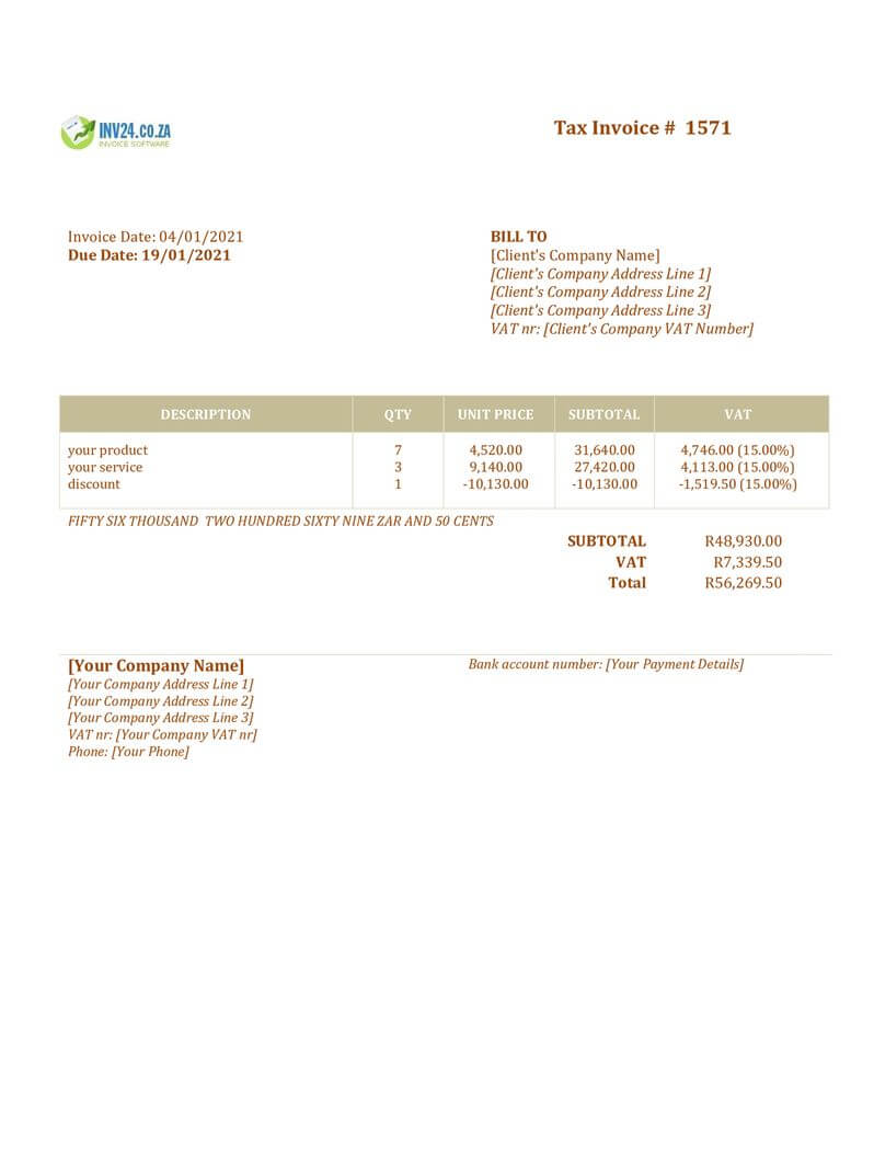 South African Invoice Template