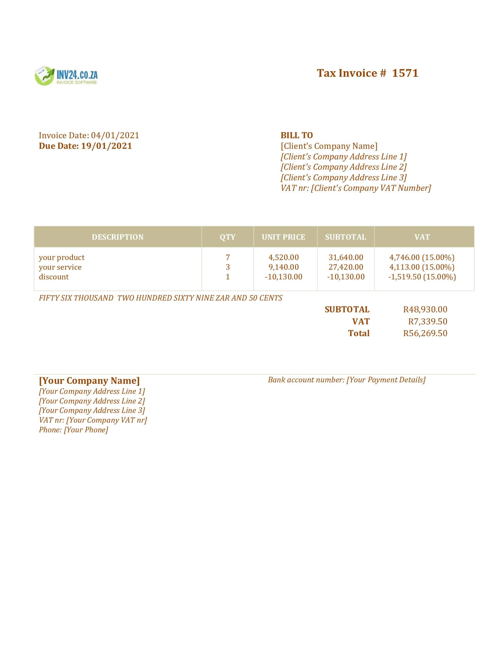 tax invoice template south africa