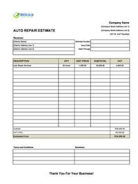auto repair estimate template south africa