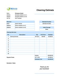cleaning estimate template south africa