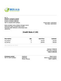 credit note sample south africa credit note sample south africa