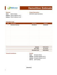 demolition estimate template south africa