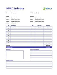 hvac estimate template south africa