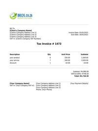 hvac invoice template south africa